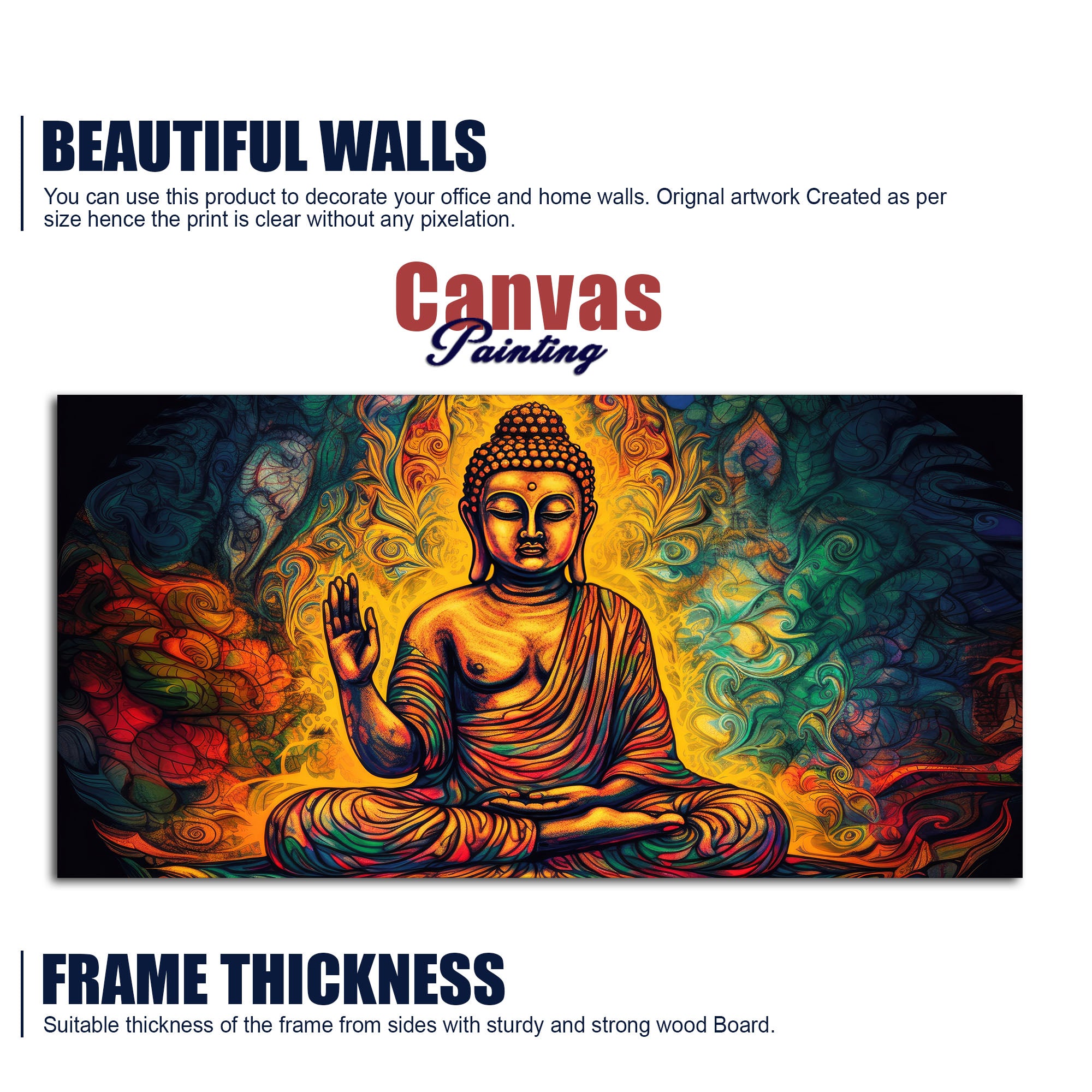 Spiritual Peaceful Gautam Buddha Textured Art Wooden Wall Painting