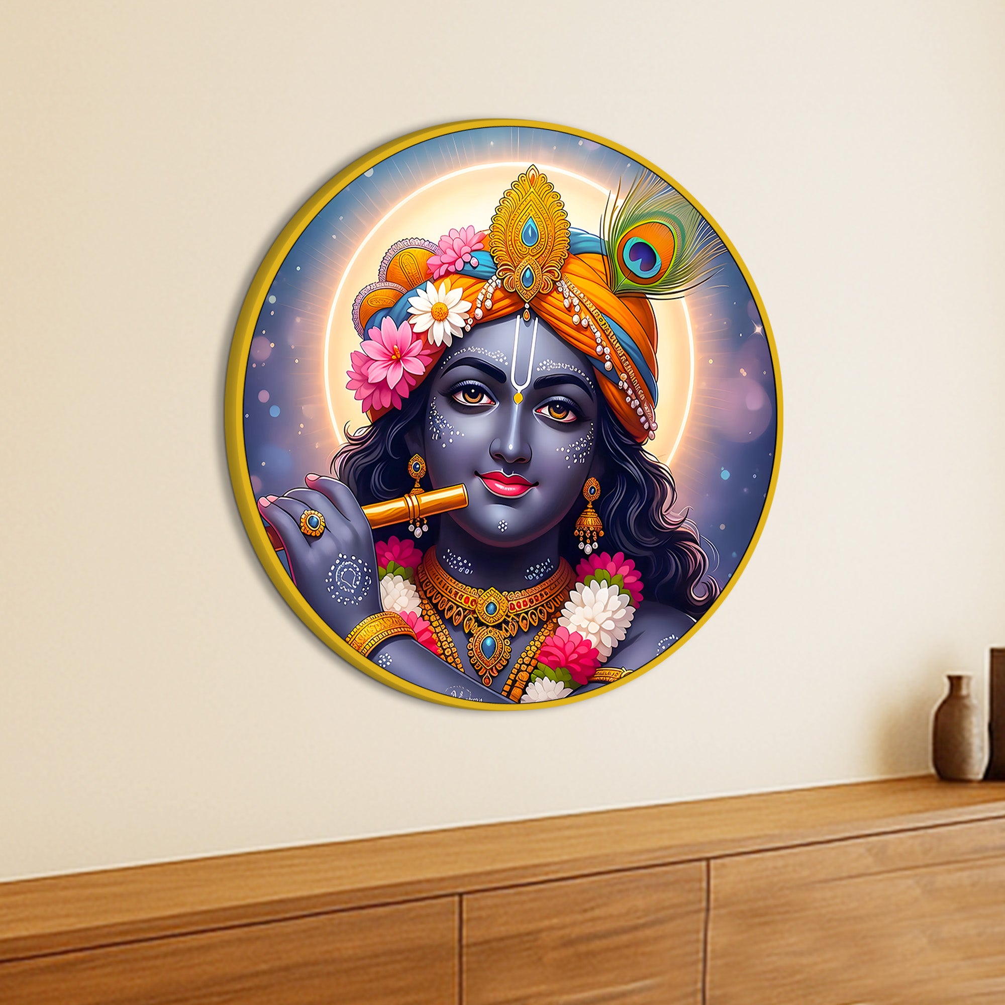 Spiritual Shri Krishna Round Painting Decor