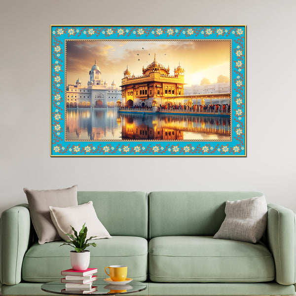 Sri Harmandir Sahib Gurdwara Floral Border Canvas Wall Painting