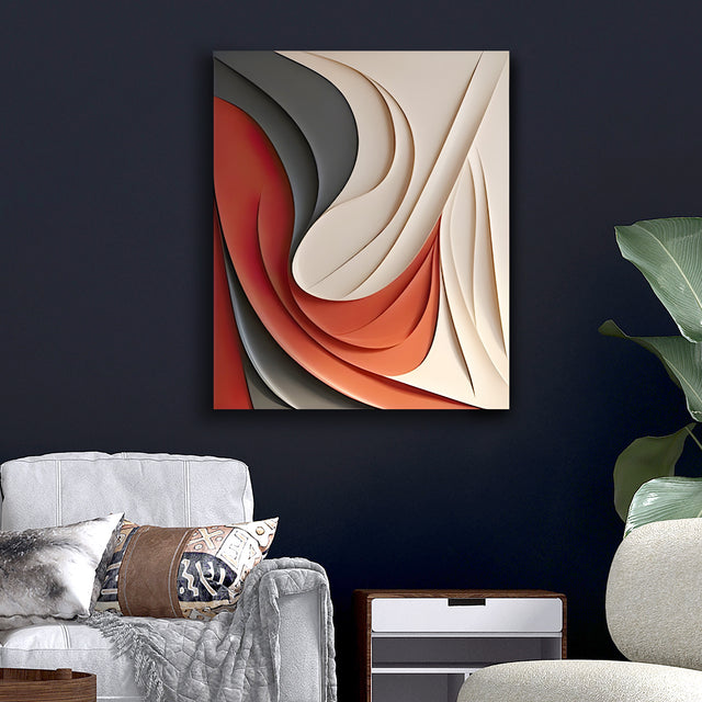 Statement 3D Wall Hanging with Red and Cream Wave Motif