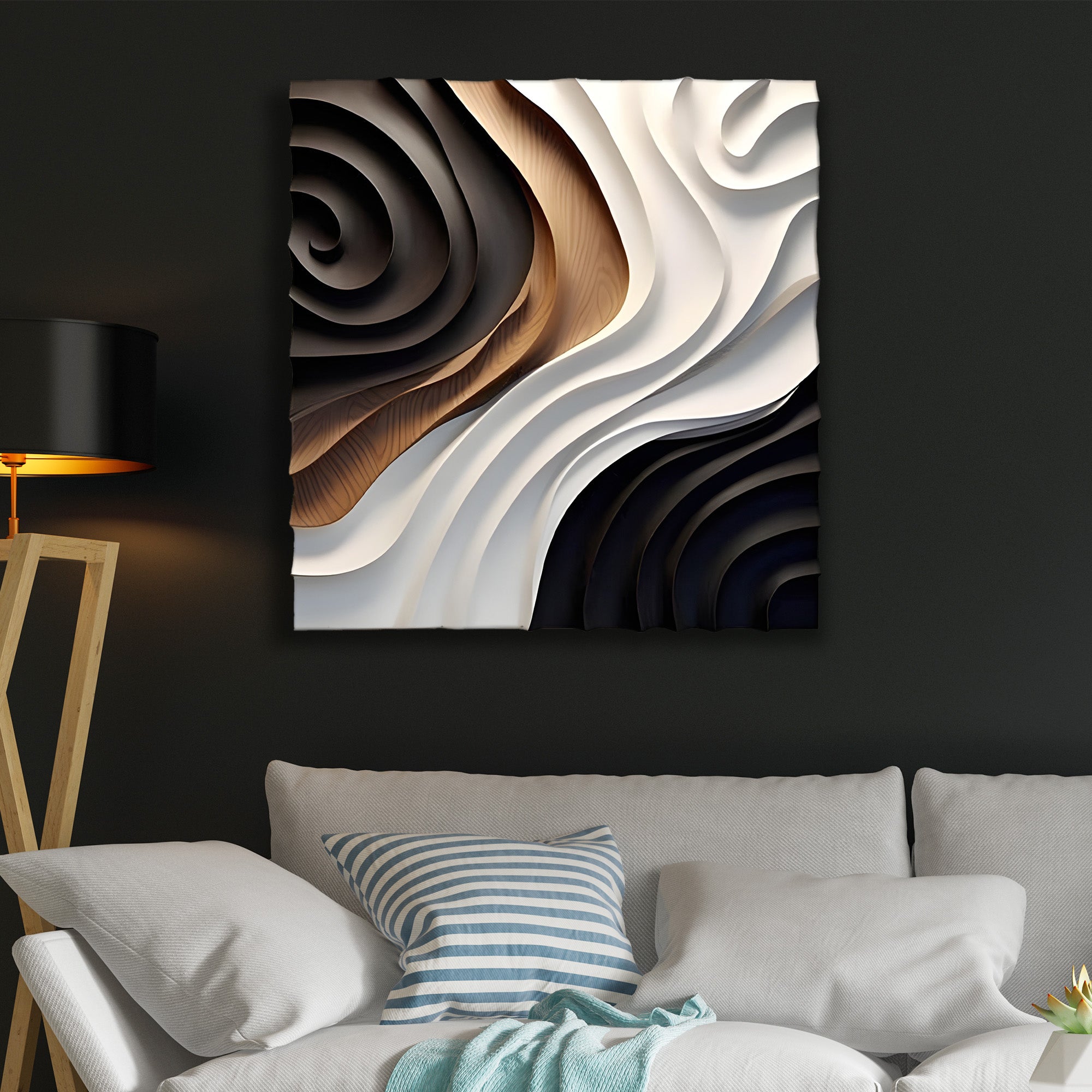 Statement Modern Wall Decor in Black White and Brown