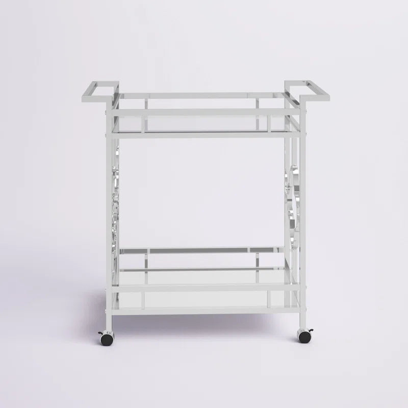 Stylish Bar Cart with Mirror Shelves and Metallic Glam Trolley