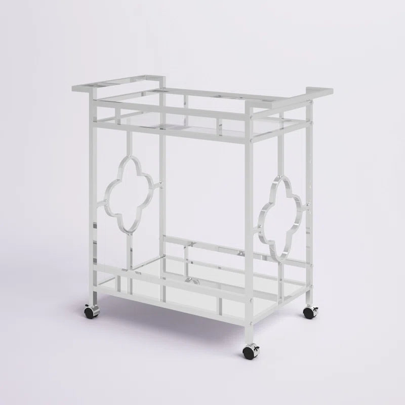 Stylish Bar Cart with Mirror Shelves and Metallic Glam Trolley