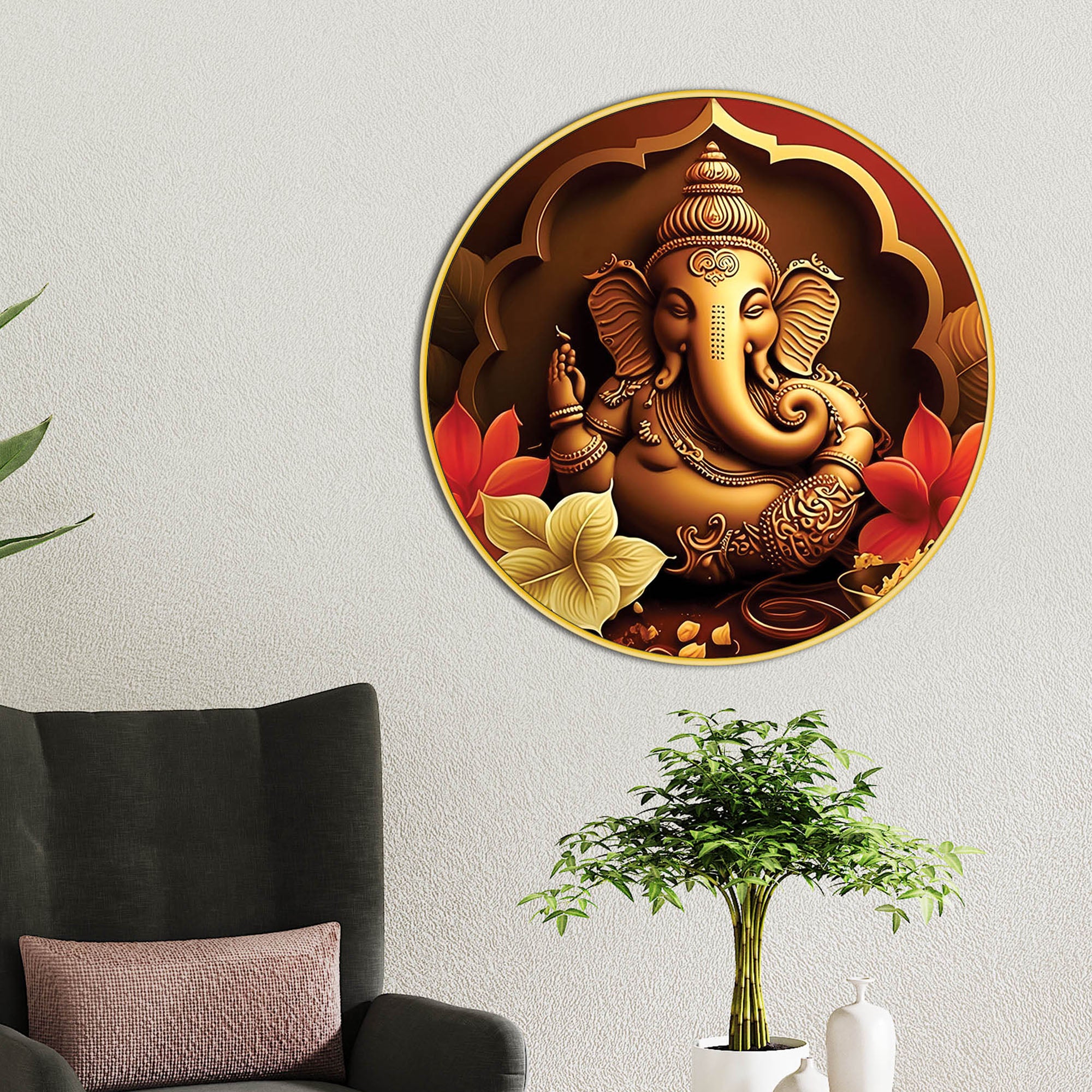 Stylish Ganpati Ji Round Canvas Painting
