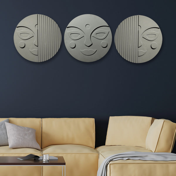 Stylish Round 3D Face Wall Hanging Decor Set