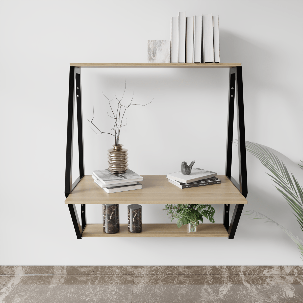 Stylish Wall Mounted Wooden Display Rack for Books & Desk Decor