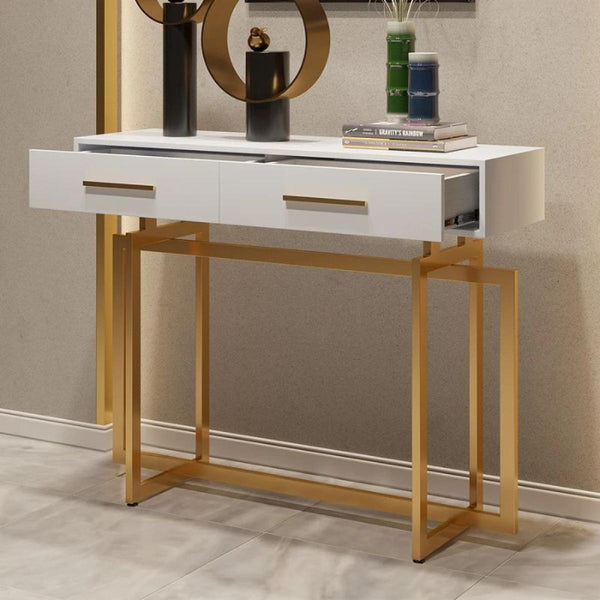 Stylish White Cabinet Table with Metallic Touch