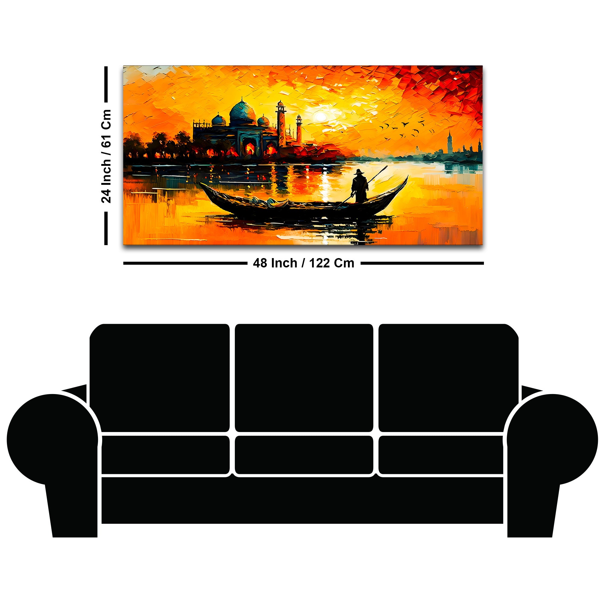 Sunset Boat Wall Art Painting for Stylish Home