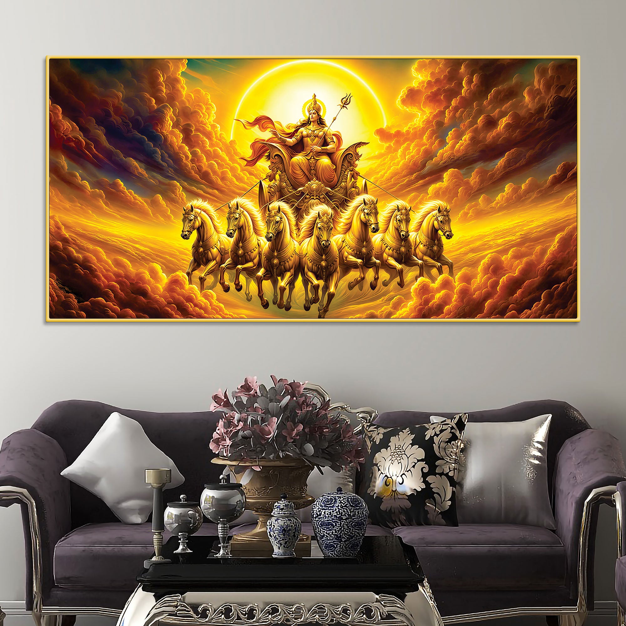 Surya Dev Golden Chariot Premium Wall Painting