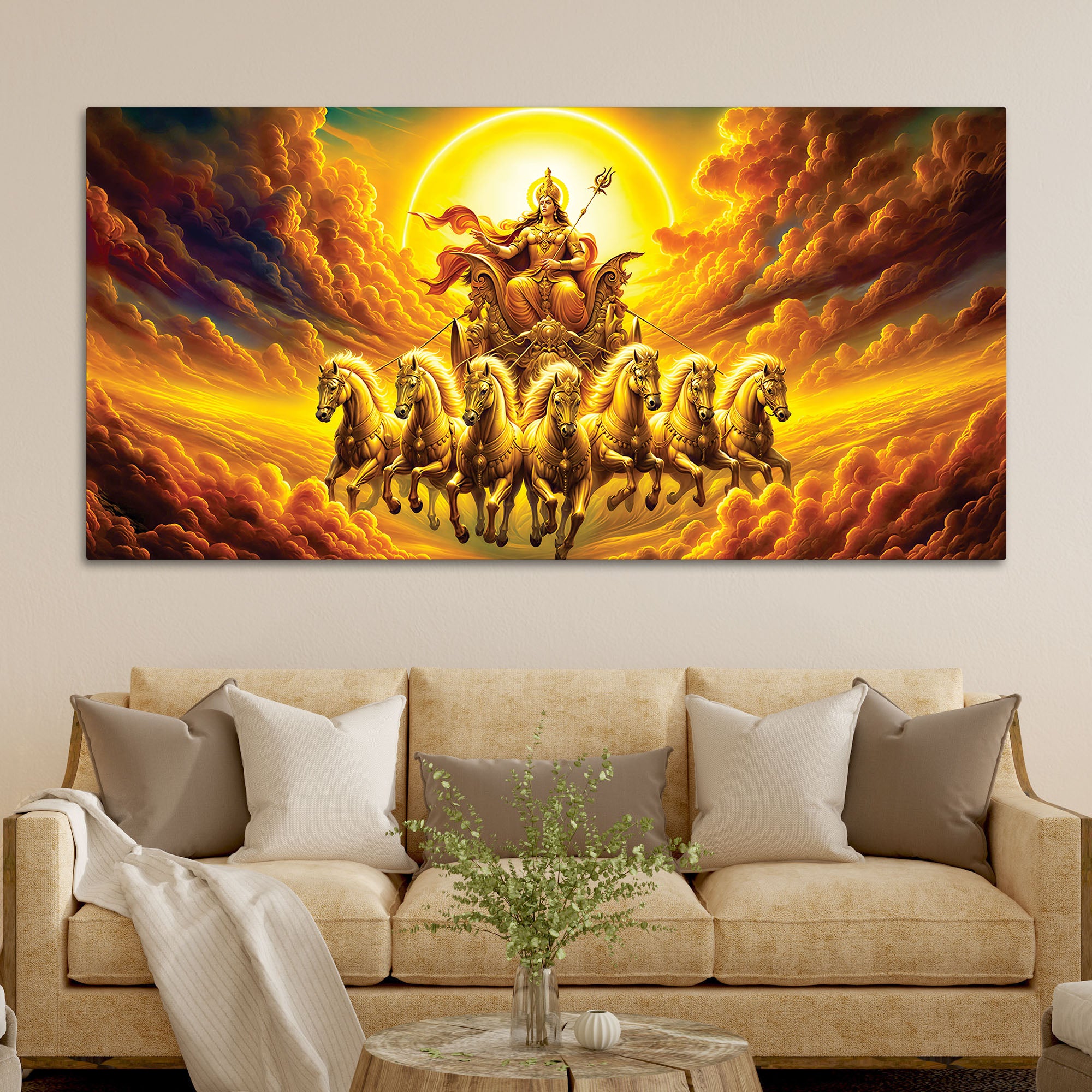 Surya Dev Golden Chariot Premium Wall Painting