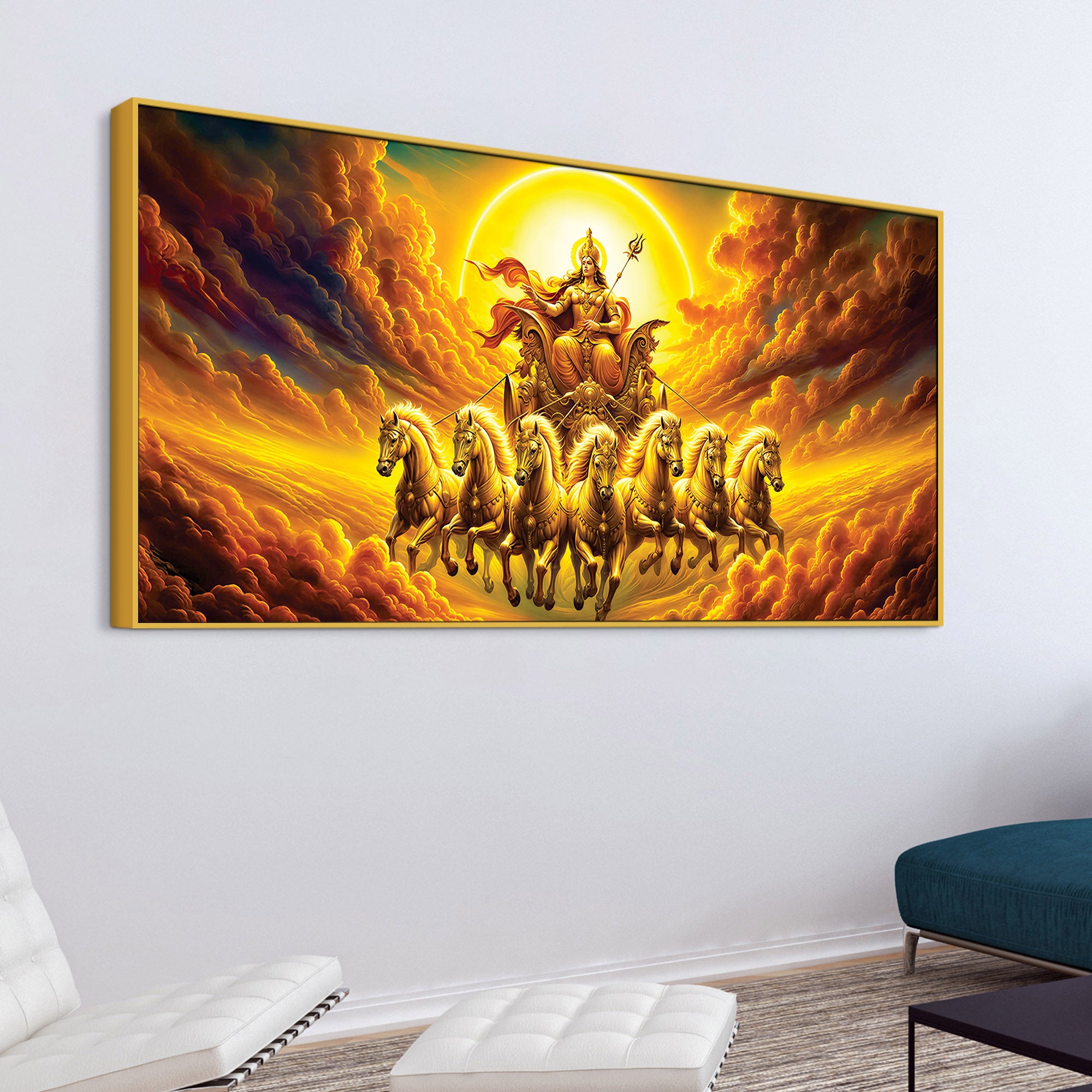 Surya Dev Golden Chariot Premium Wall Painting