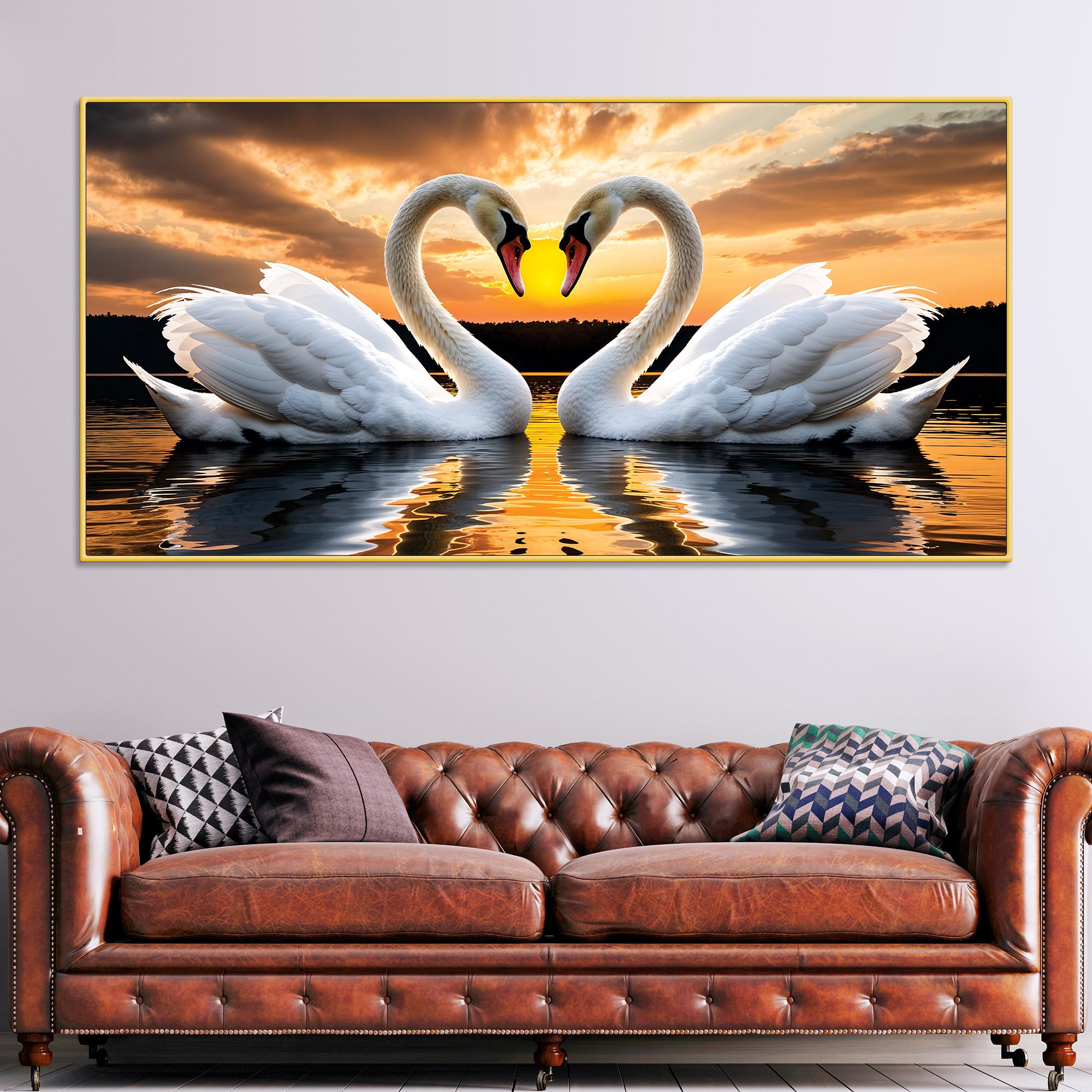 Swan Love Canvas Wall Painting for Bedroom Home Décor