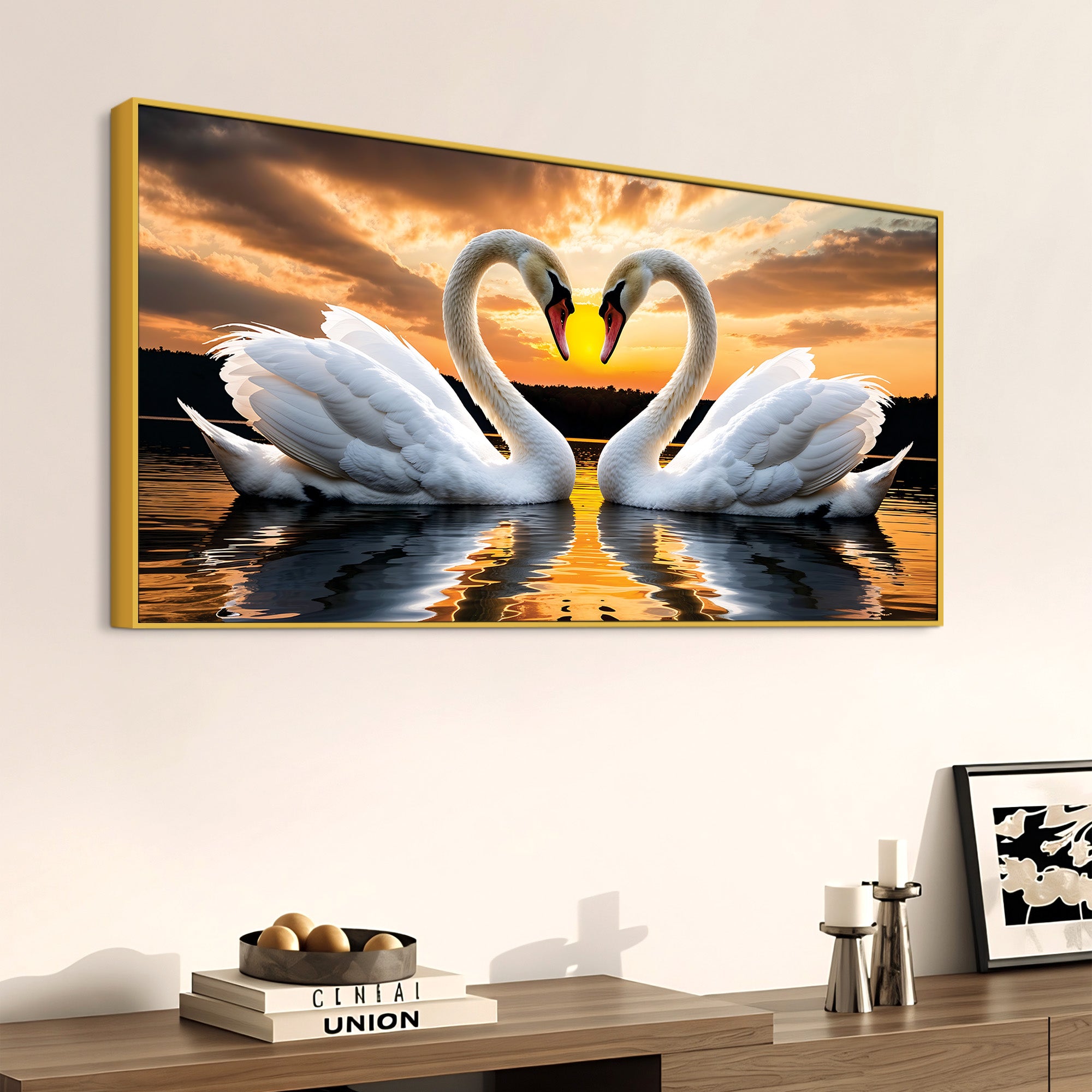 Swan Love Canvas Wall Painting for Bedroom Home Décor