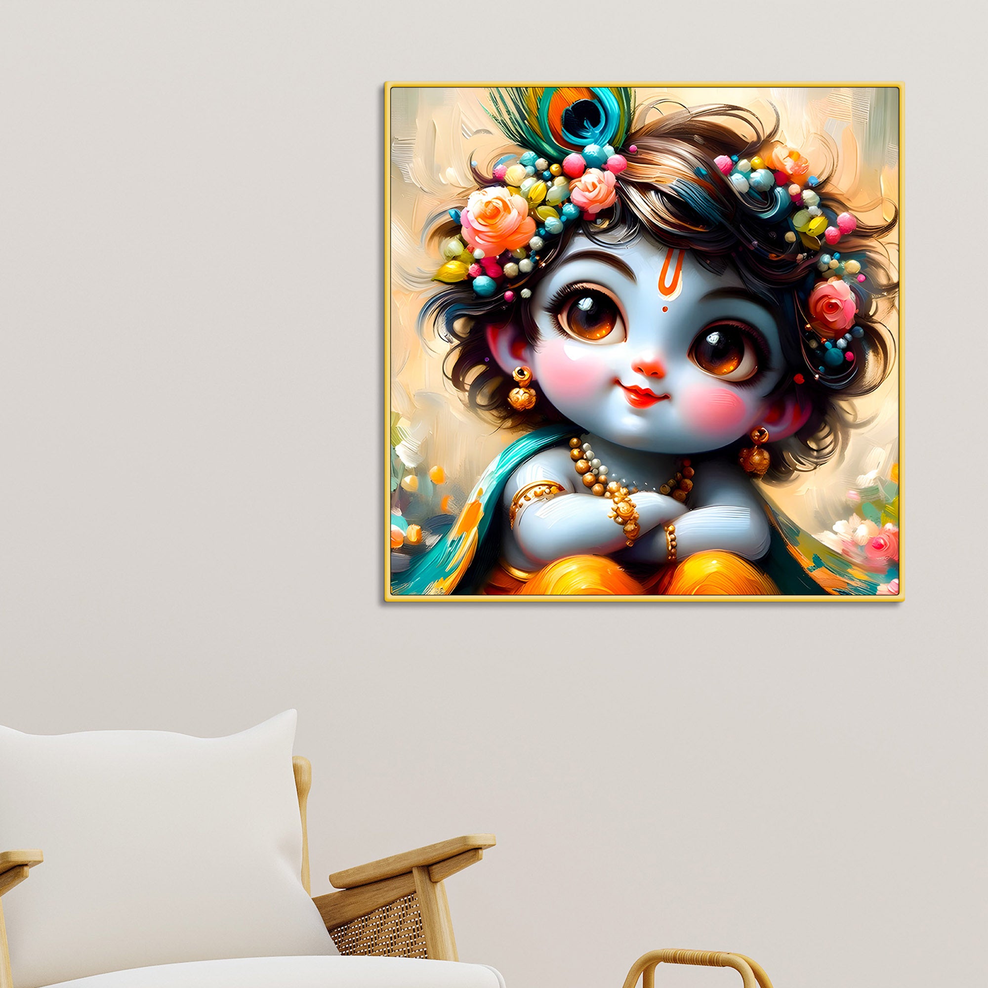 Sweet Bal Gopal Shri Krishnaji Modern Wall Art Canvas Painting for Home & Office