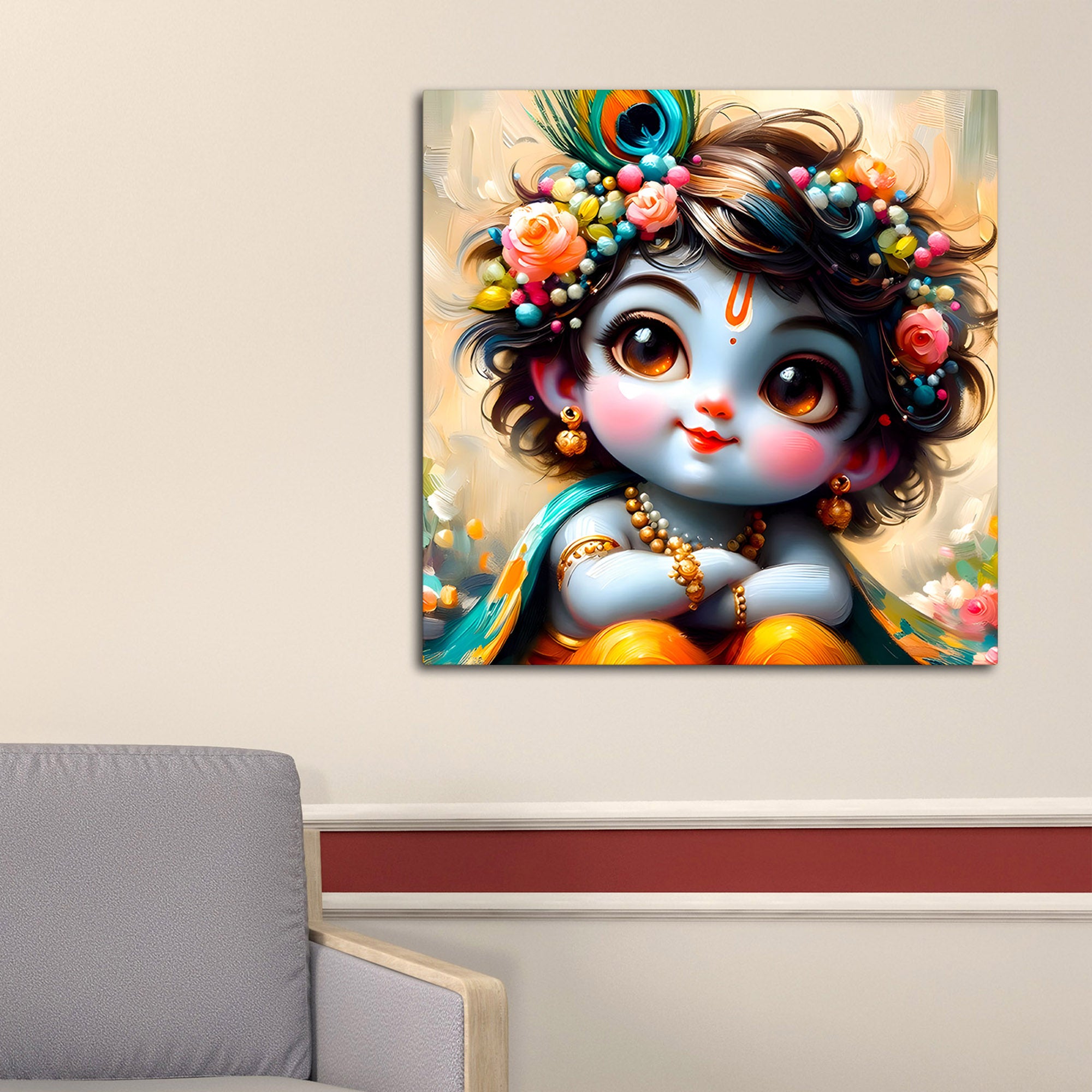 Sweet Bal Gopal Shri Krishnaji Modern Wall Art Canvas Painting for Home & Office