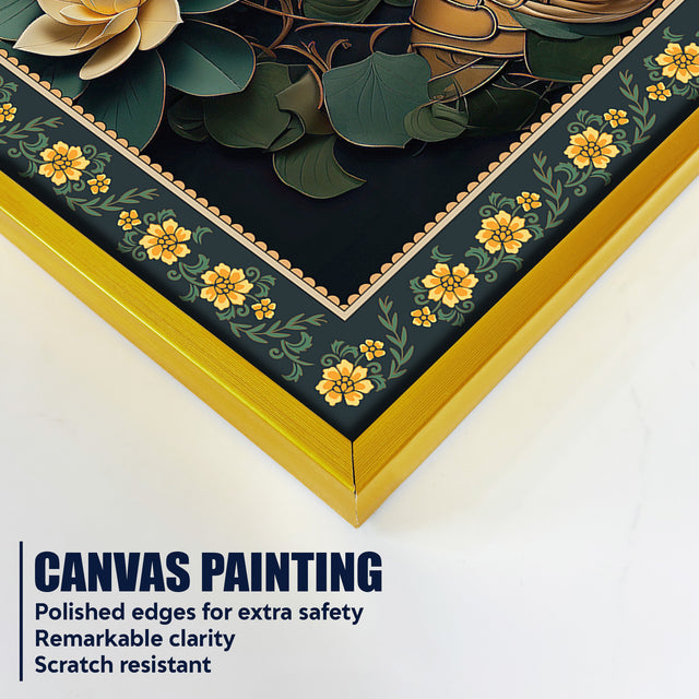 Symbol of Peace Gautam Buddha Border Canvas Wall Painting