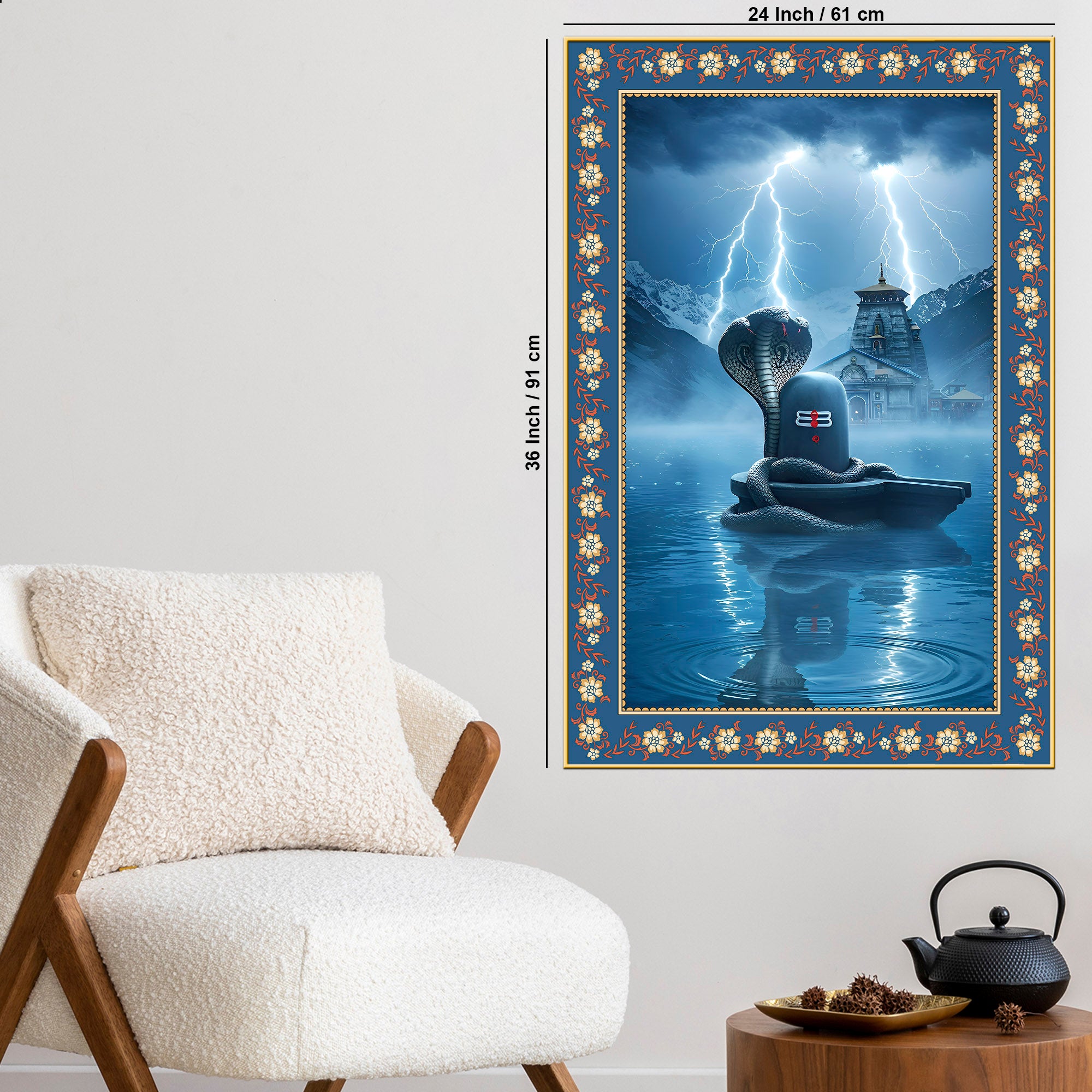 Symbol of Shiva’s Energy Floral Border Vertical Wall Painting
