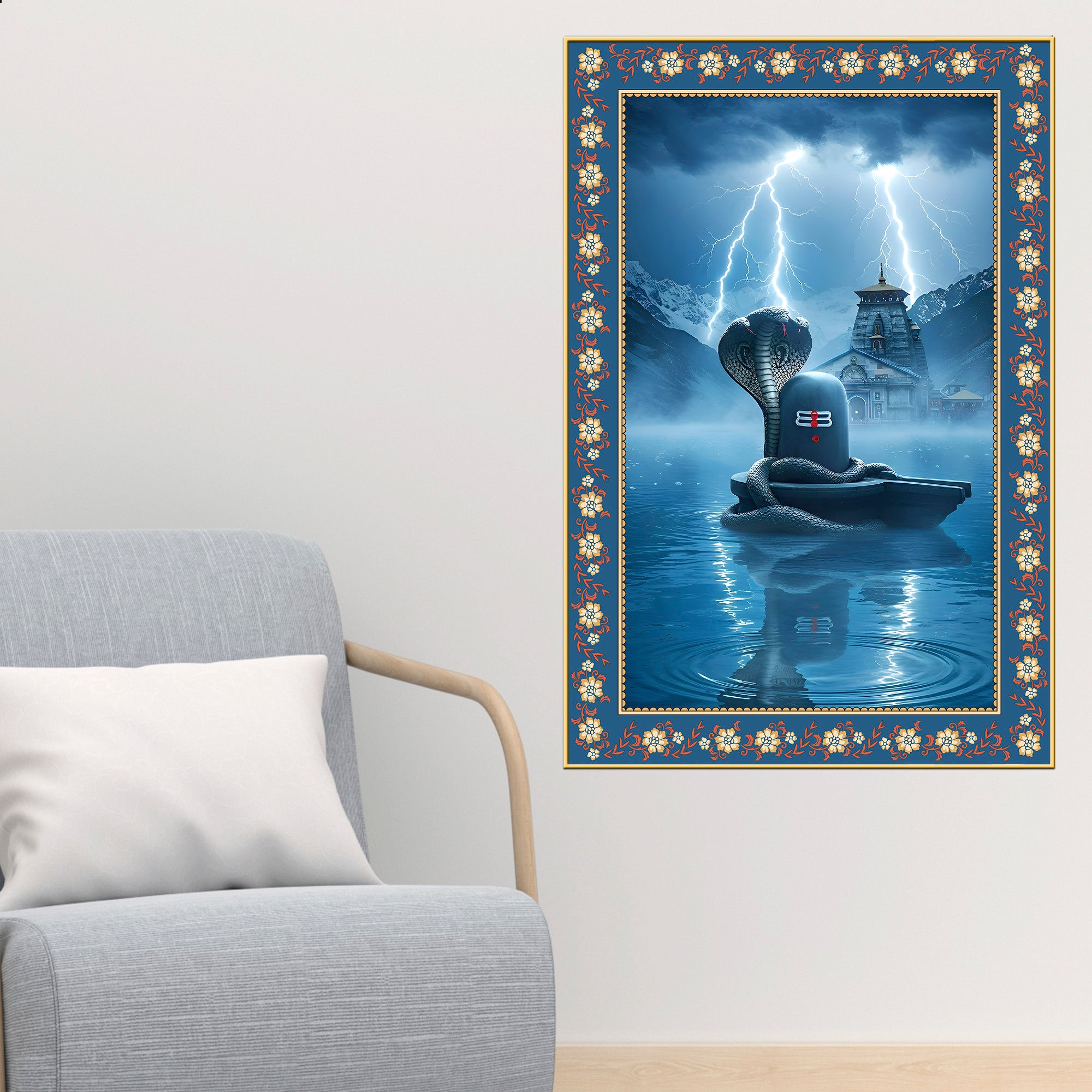 Symbol of Shiva’s Energy Floral Border Vertical Wall Painting