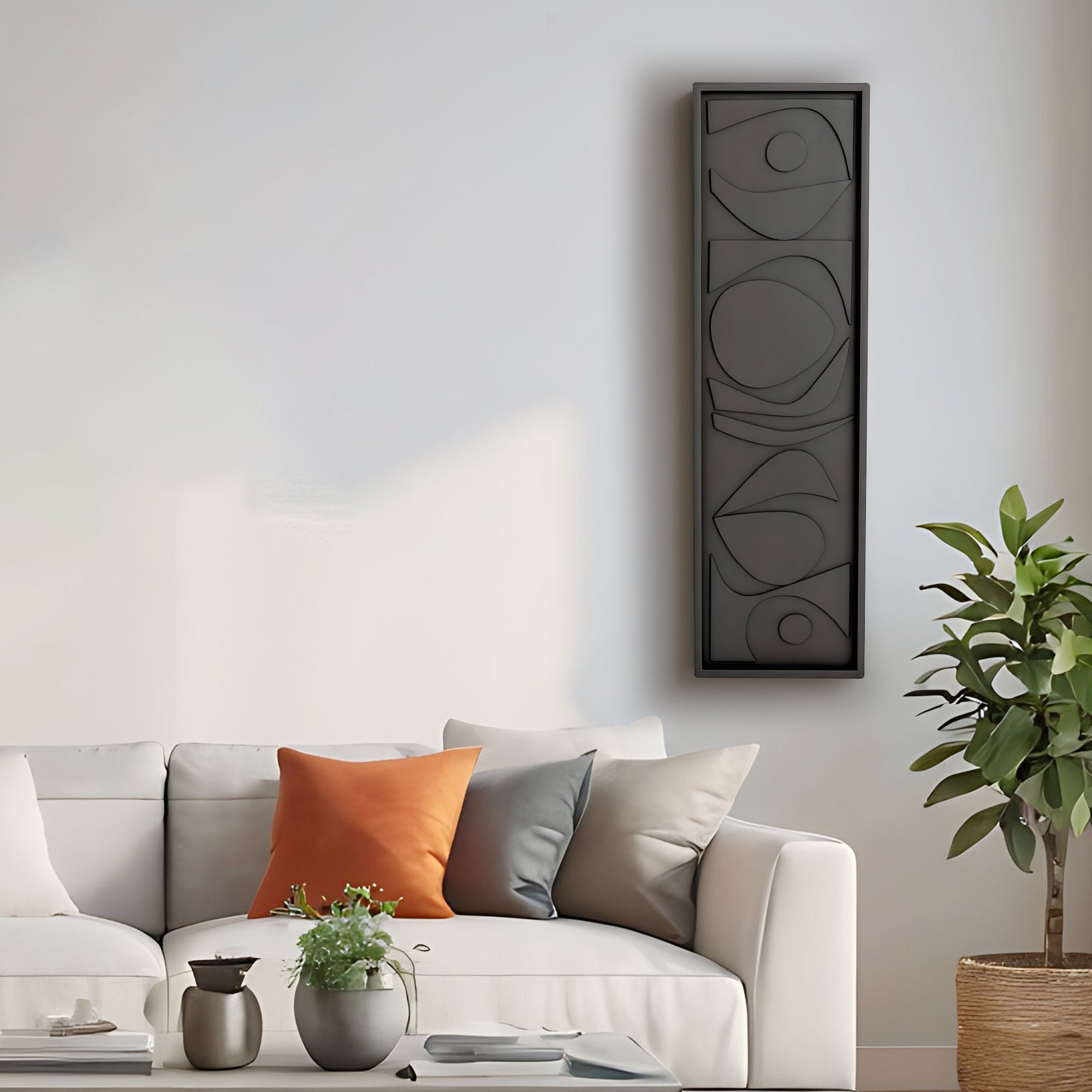 Tall Black 3D Wall Art Panel with Geometric Abstract Design