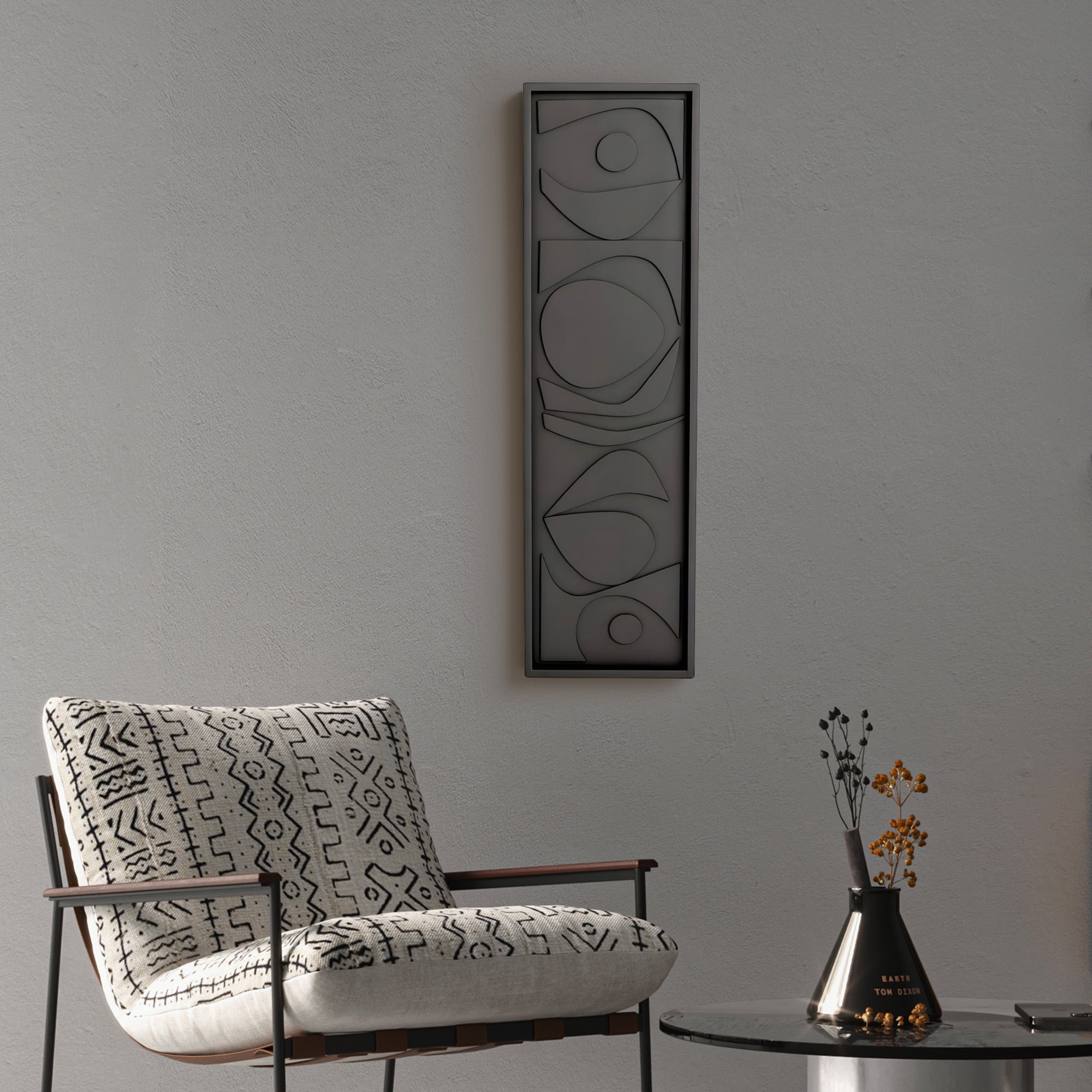 Tall Black 3D Wall Art Panel with Geometric Abstract Design