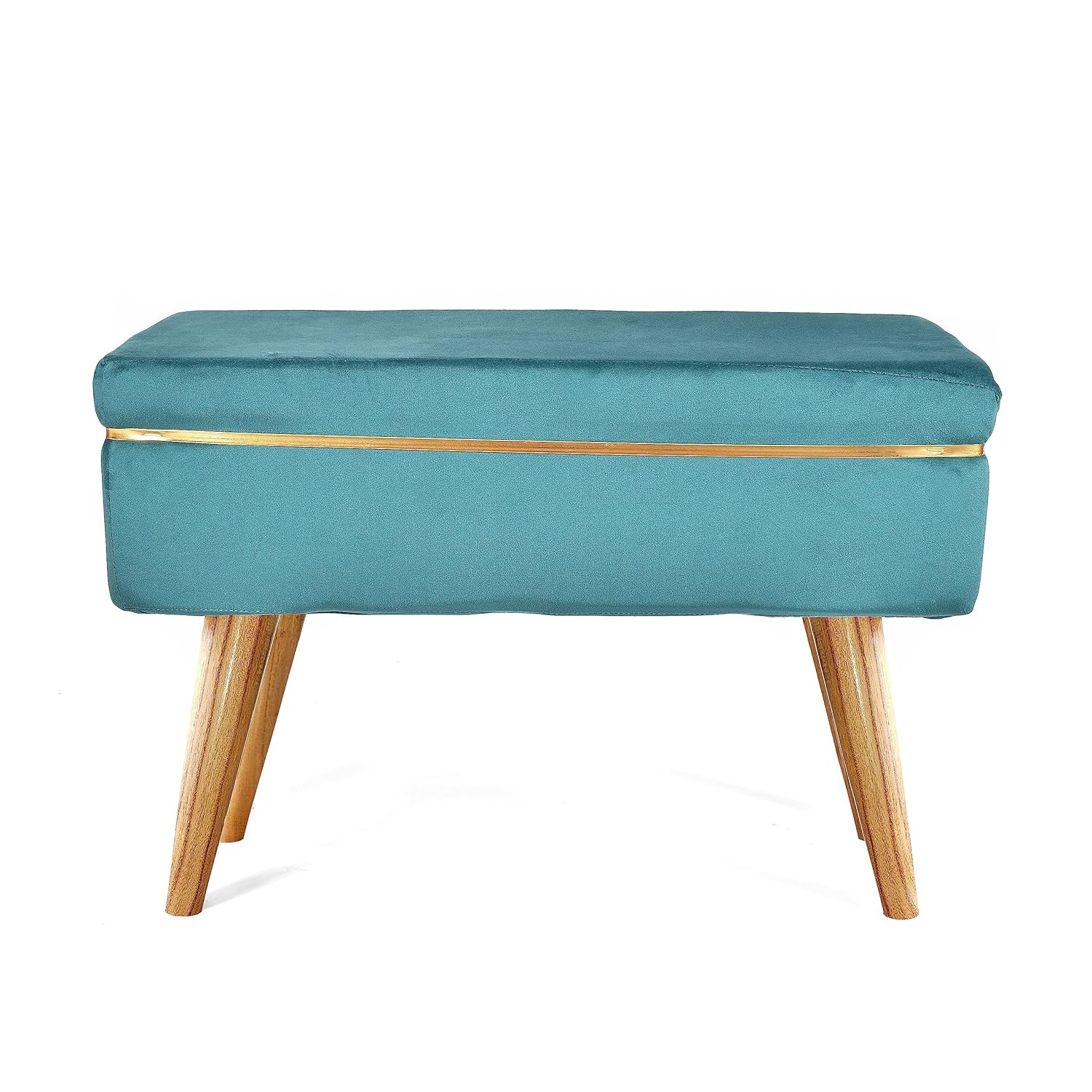 Teal Velvet Ottoman Bench with Golden Classic Legs