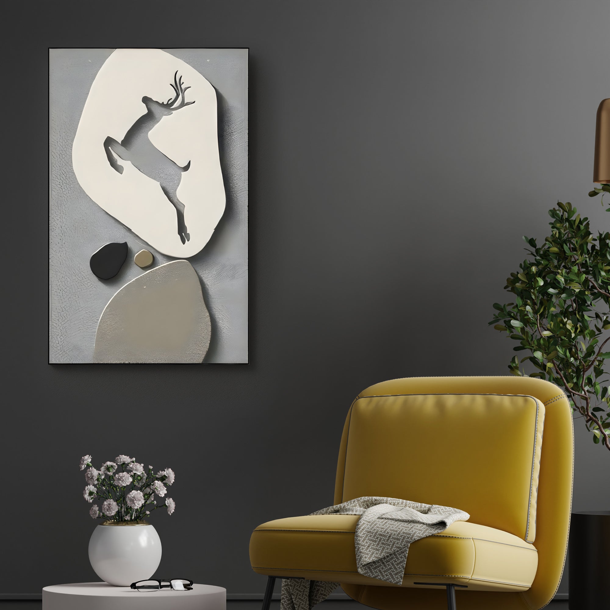 Textured Animal Modern Deer Silhouette 3D Wall Art Home Decor