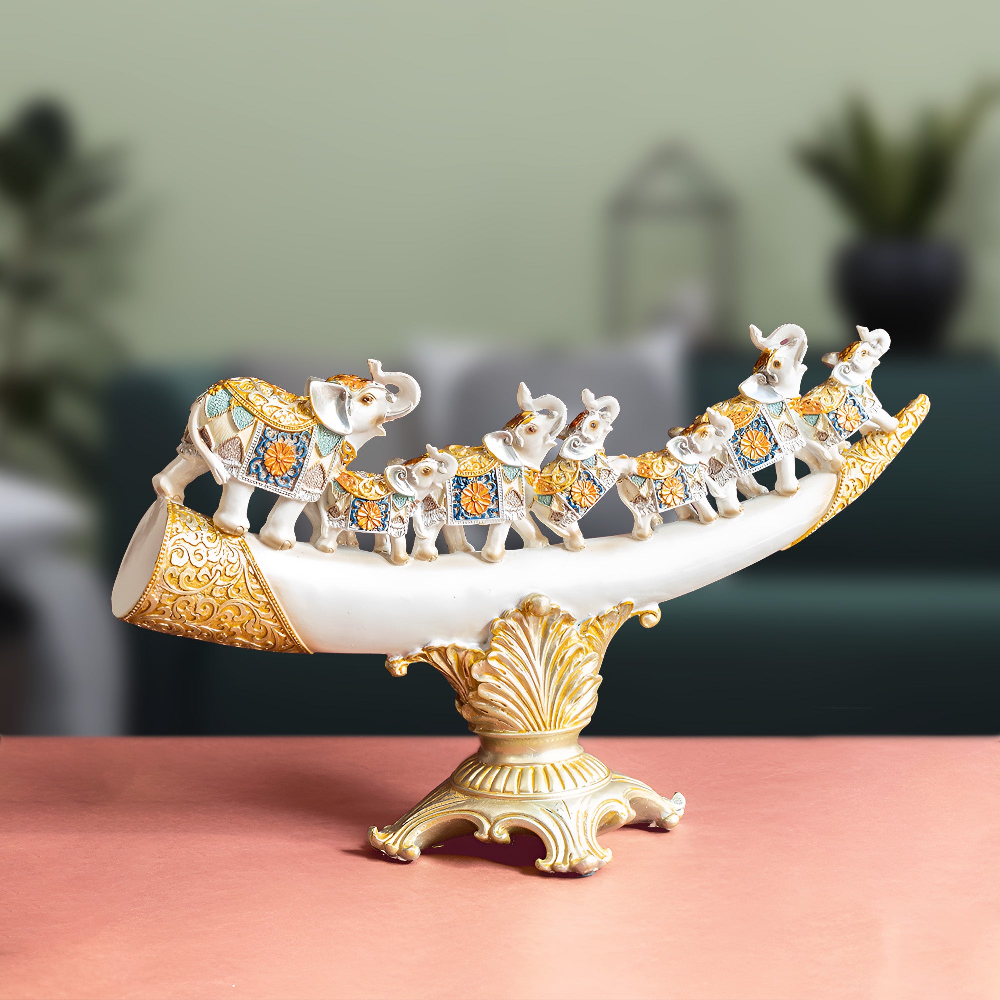 The Asian Royal Elephant Family Table Decoration Showpiece