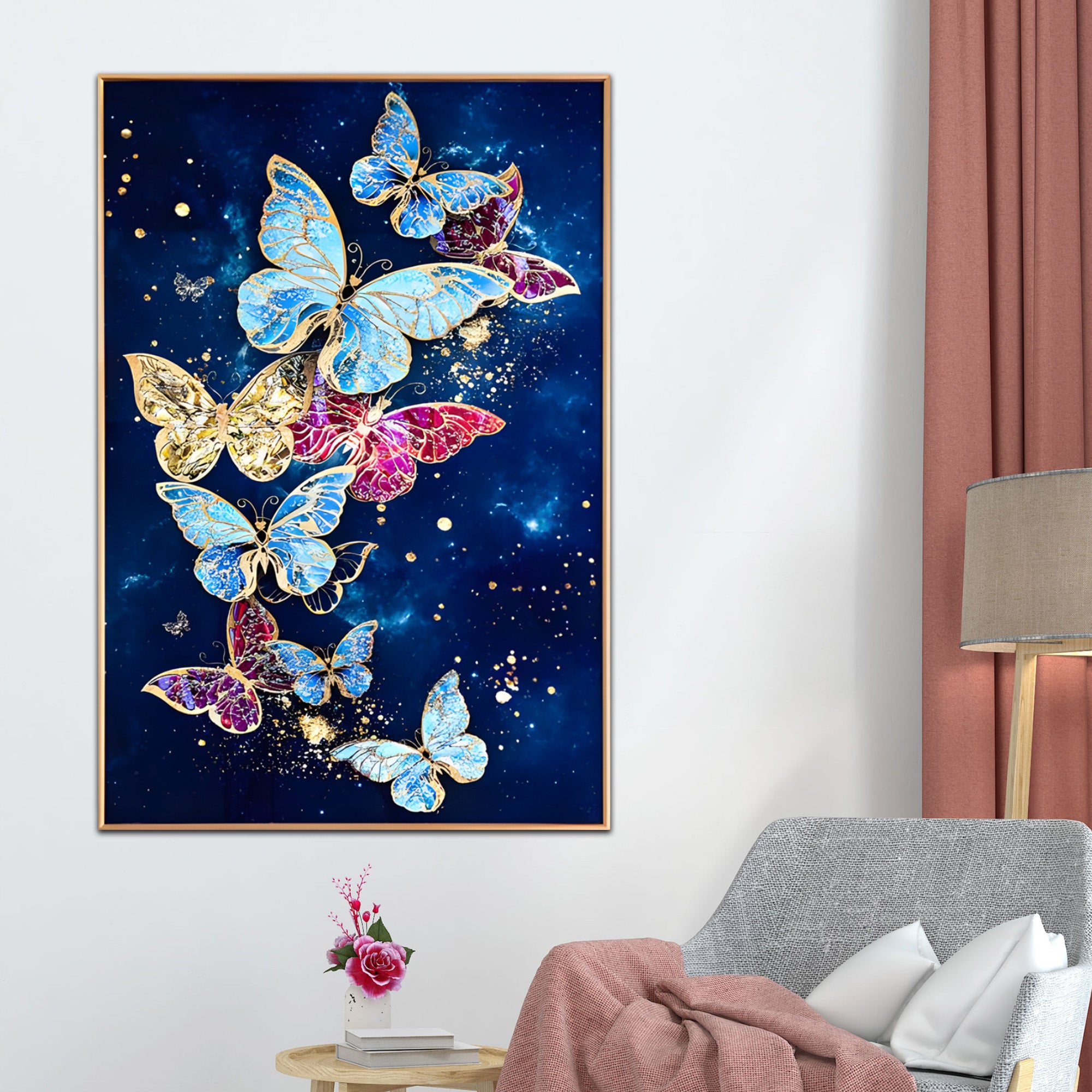 The Colorful Butterflies Framed Crystal Glass Painting