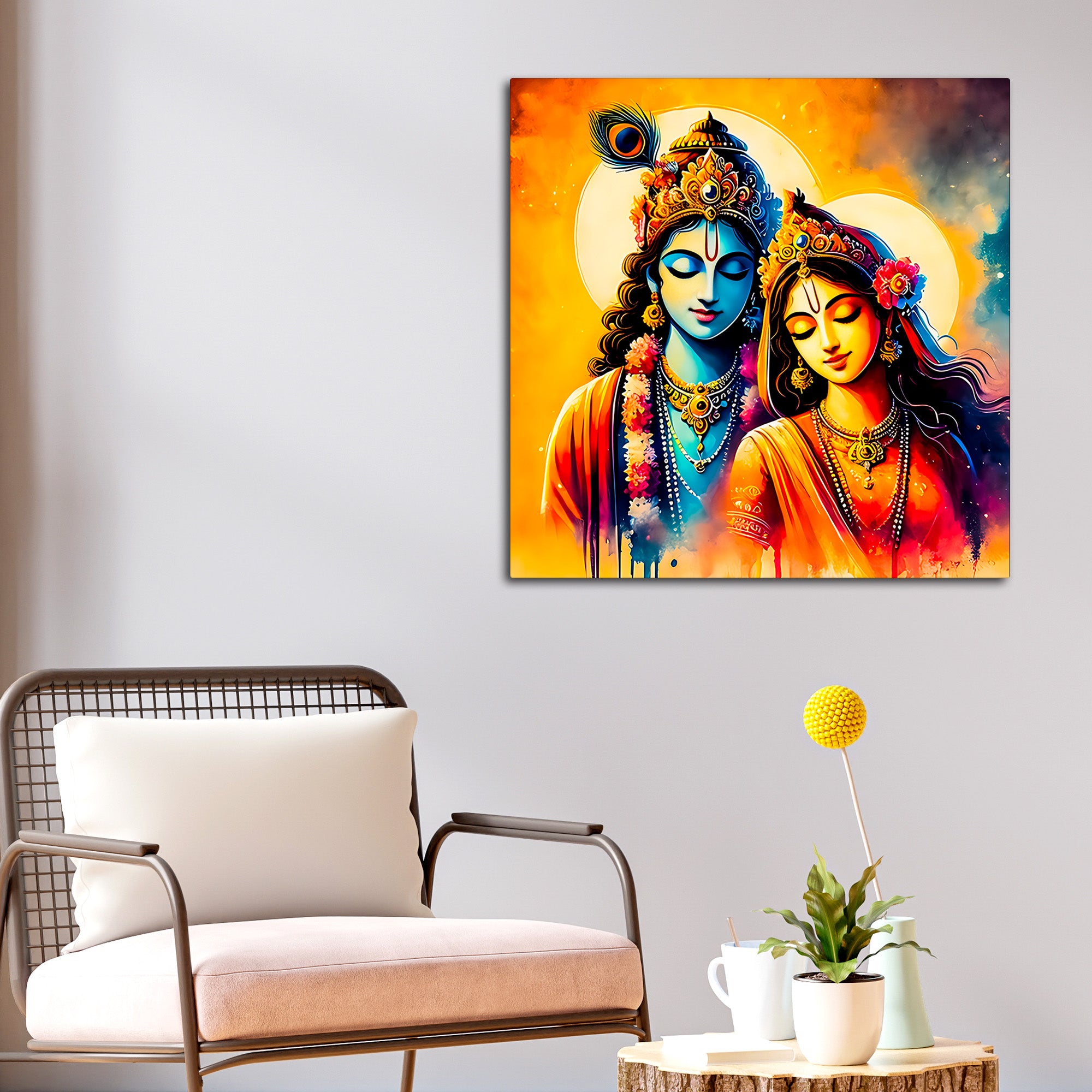 The Eternal Bond of Shri Radha Krishna Canvas Wall Painting for Home – Modern Spiritual Wall Decor
