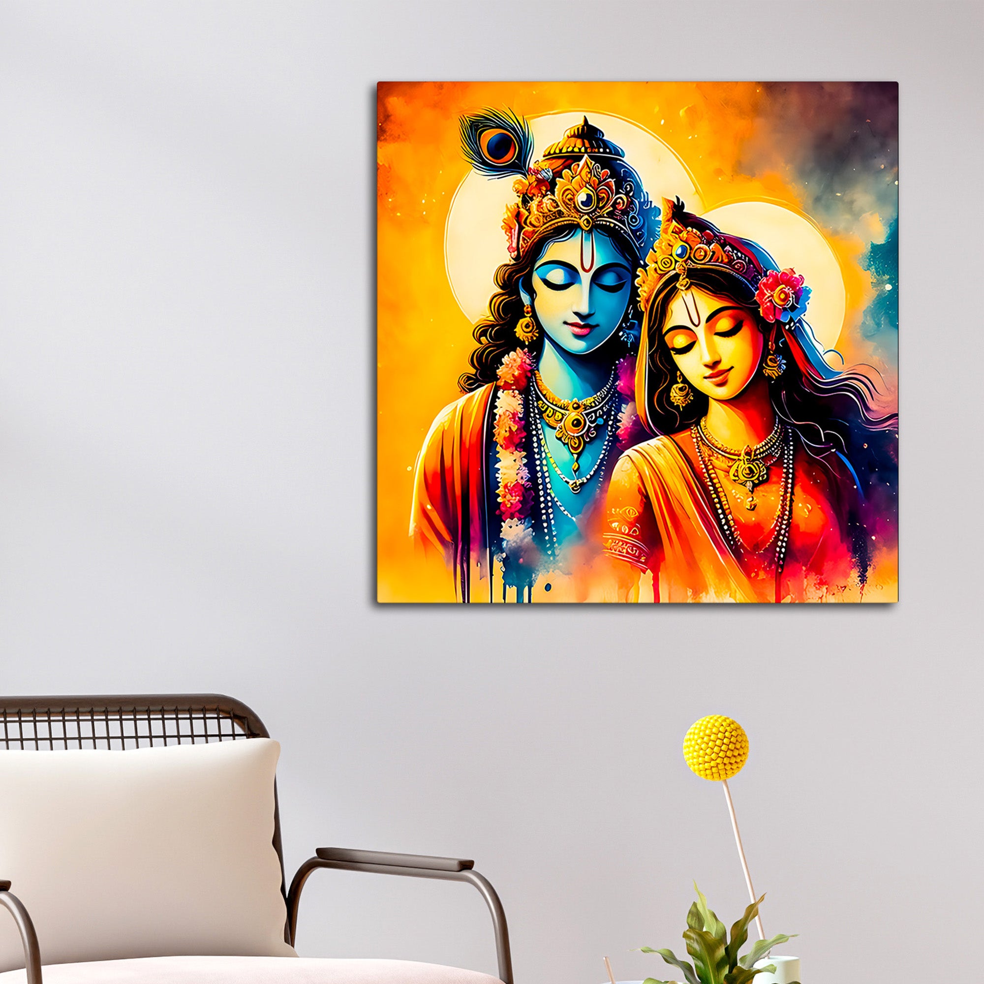 The Eternal Bond of Shri Radha Krishna Canvas Wall Painting for Home – Modern Spiritual Wall Decor