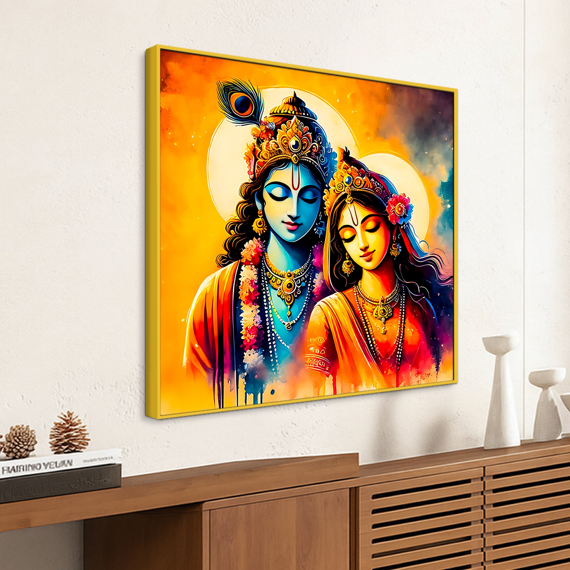 The Eternal Bond of Shri Radha Krishna Canvas Wall Painting for Home – Modern Spiritual Wall Decor