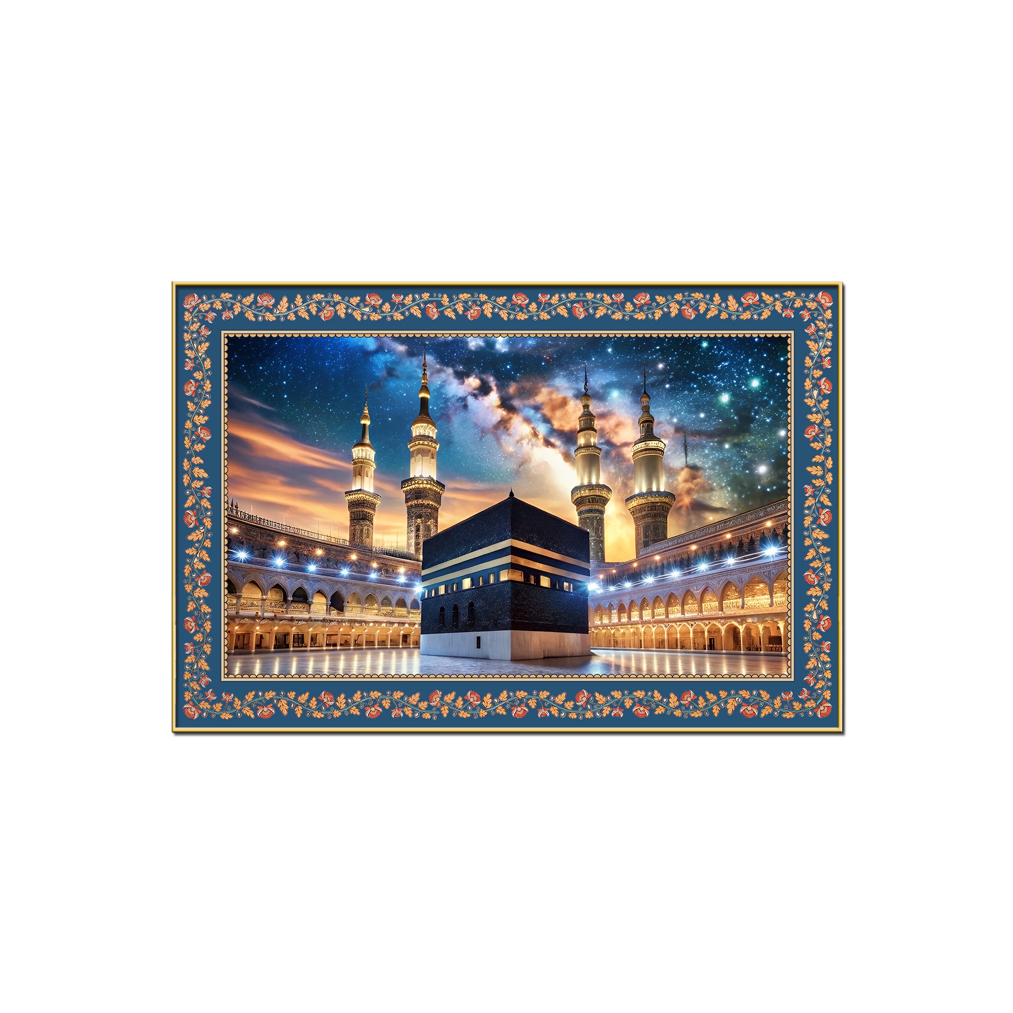 The Kaaba Masjid al-Haram Floral Border Canvas Wall Painting