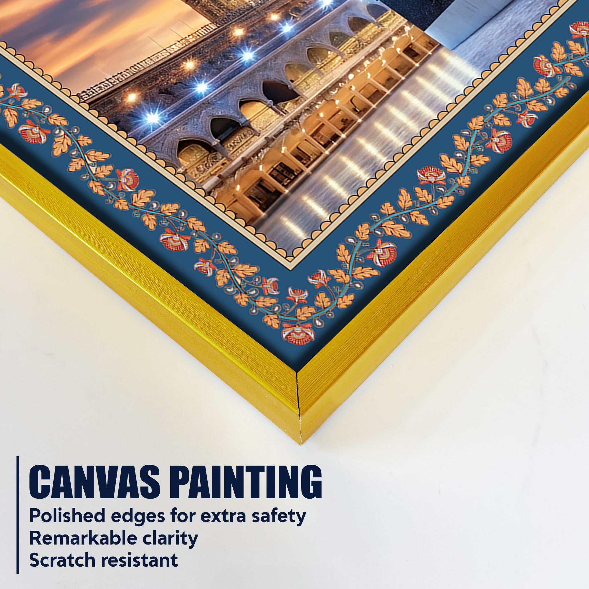 The Kaaba Masjid al-Haram Floral Border Canvas Wall Painting