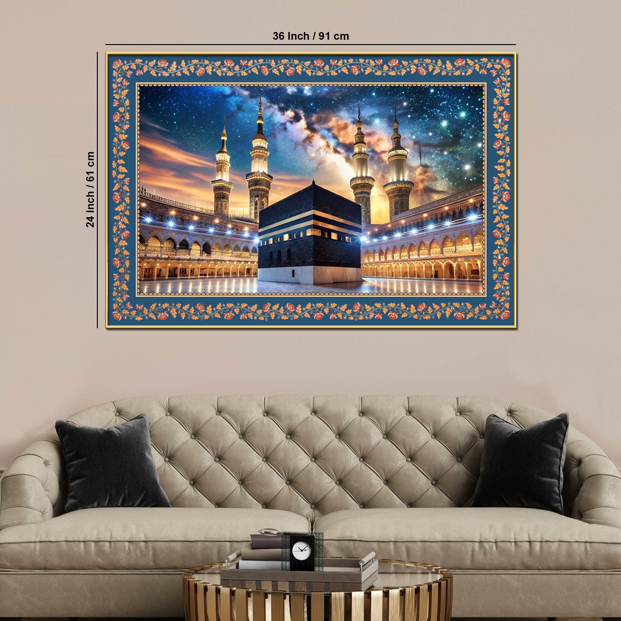 The Kaaba Masjid al-Haram Floral Border Canvas Wall Painting