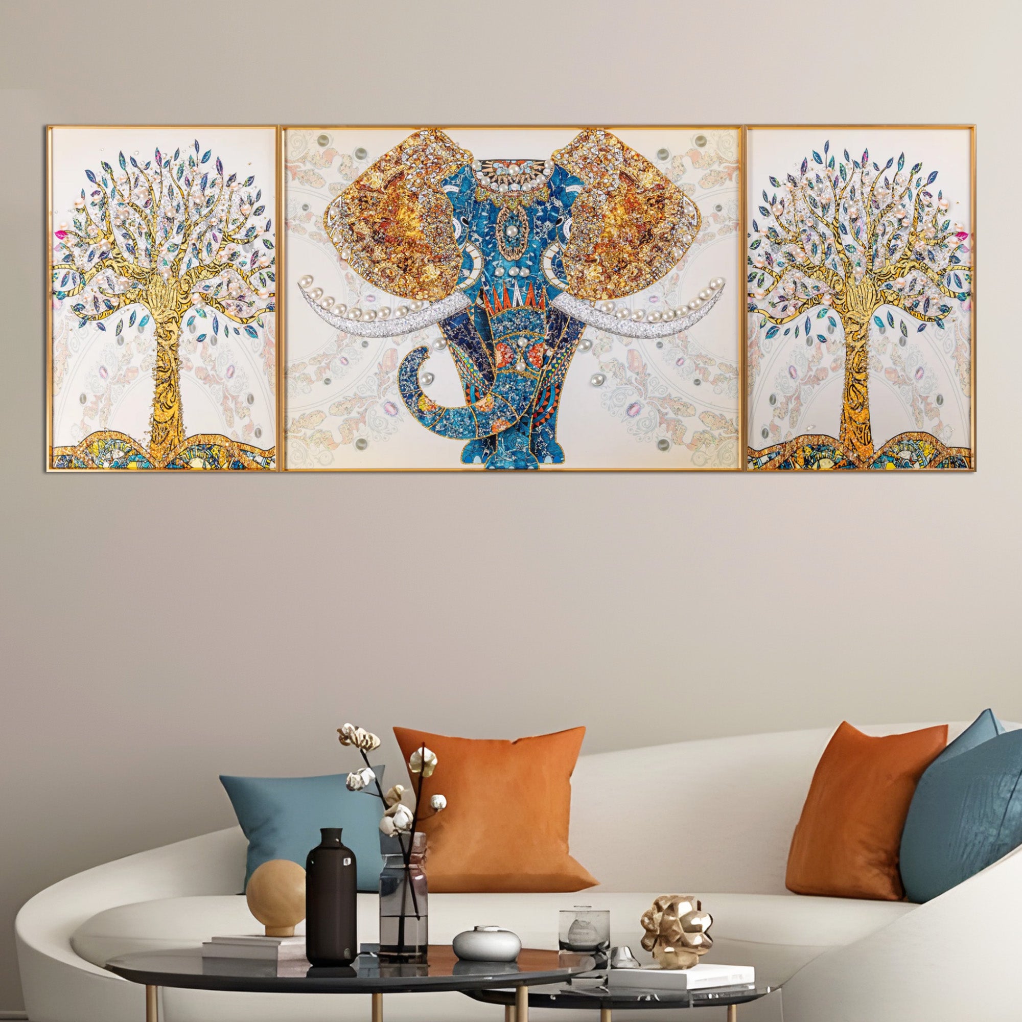 The Udaipur Elephant Crystal Glass Painting Set of 3