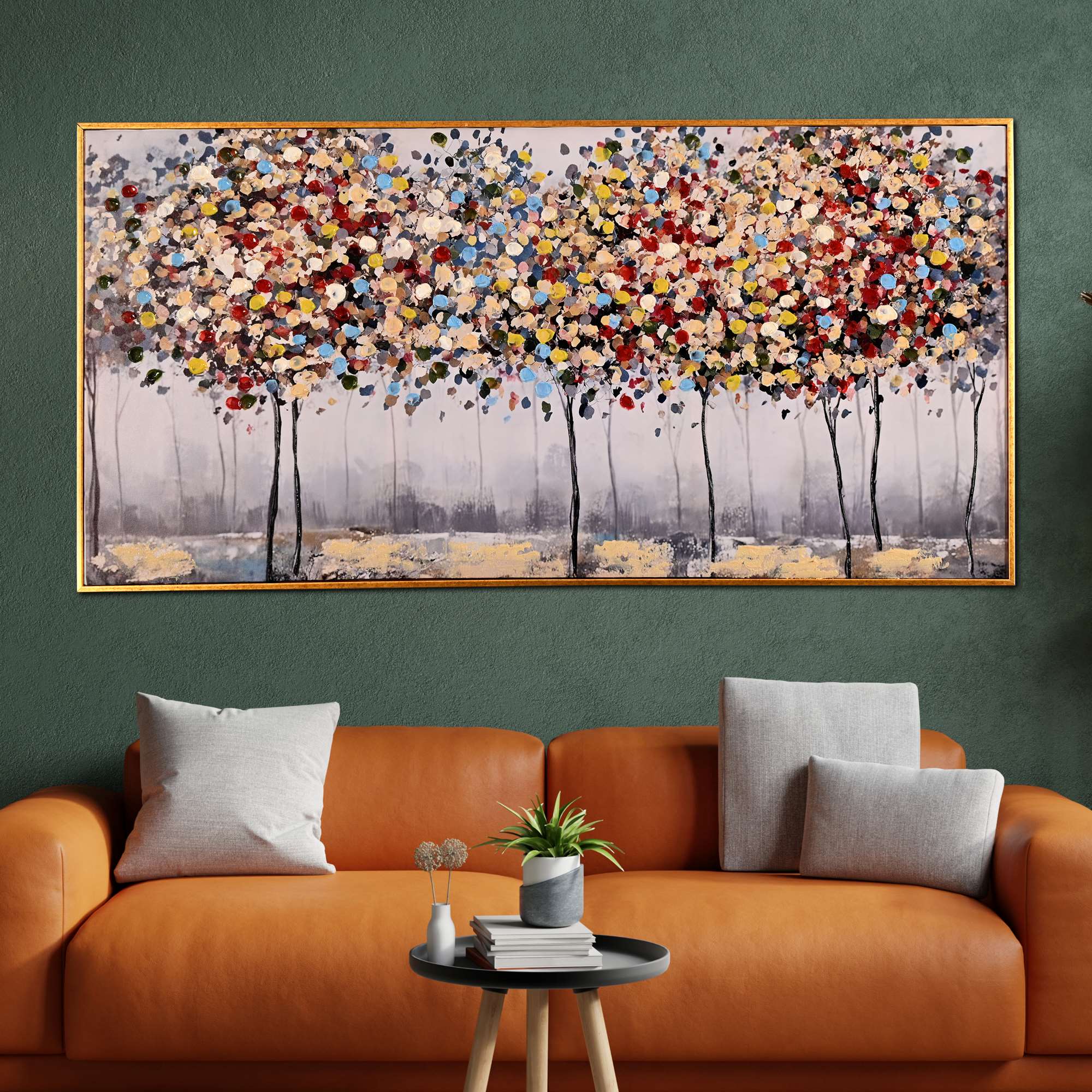The Colorful Grove Tree Hand Painted Wall Painting with Floating Frame