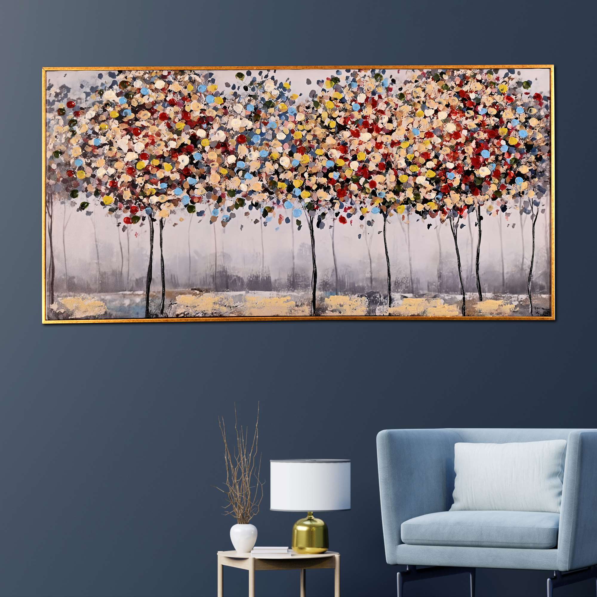 The Colorful Grove Tree Hand Painted Wall Painting with Floating Frame