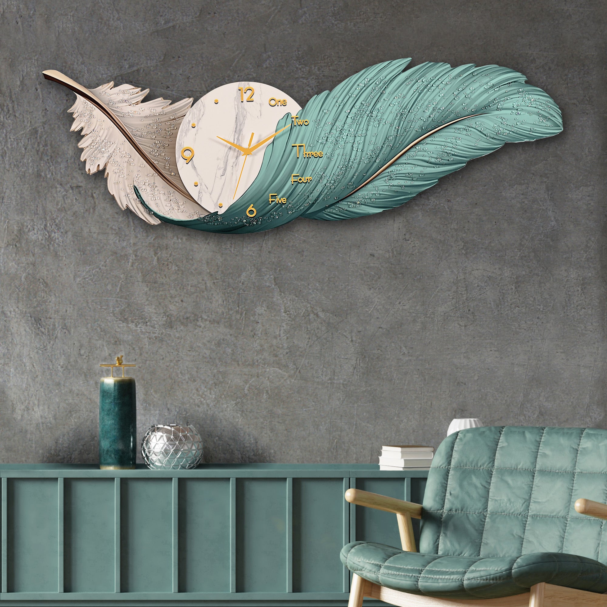 Timeless Feathers Crystal Glass Backlit LED Painting with Clock