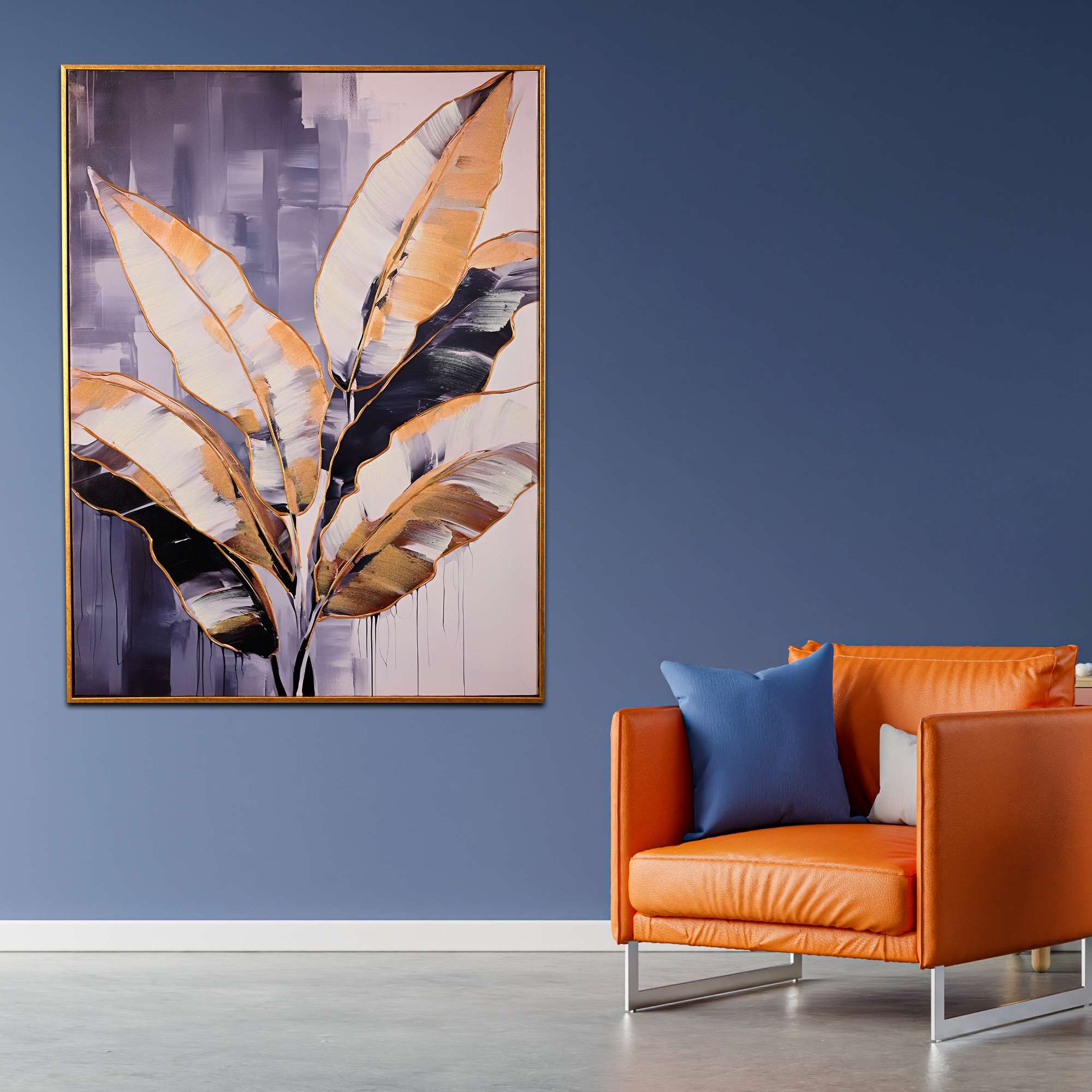 Timeless Golden Bloom Hand Painted Wall Painting with Floating Frame