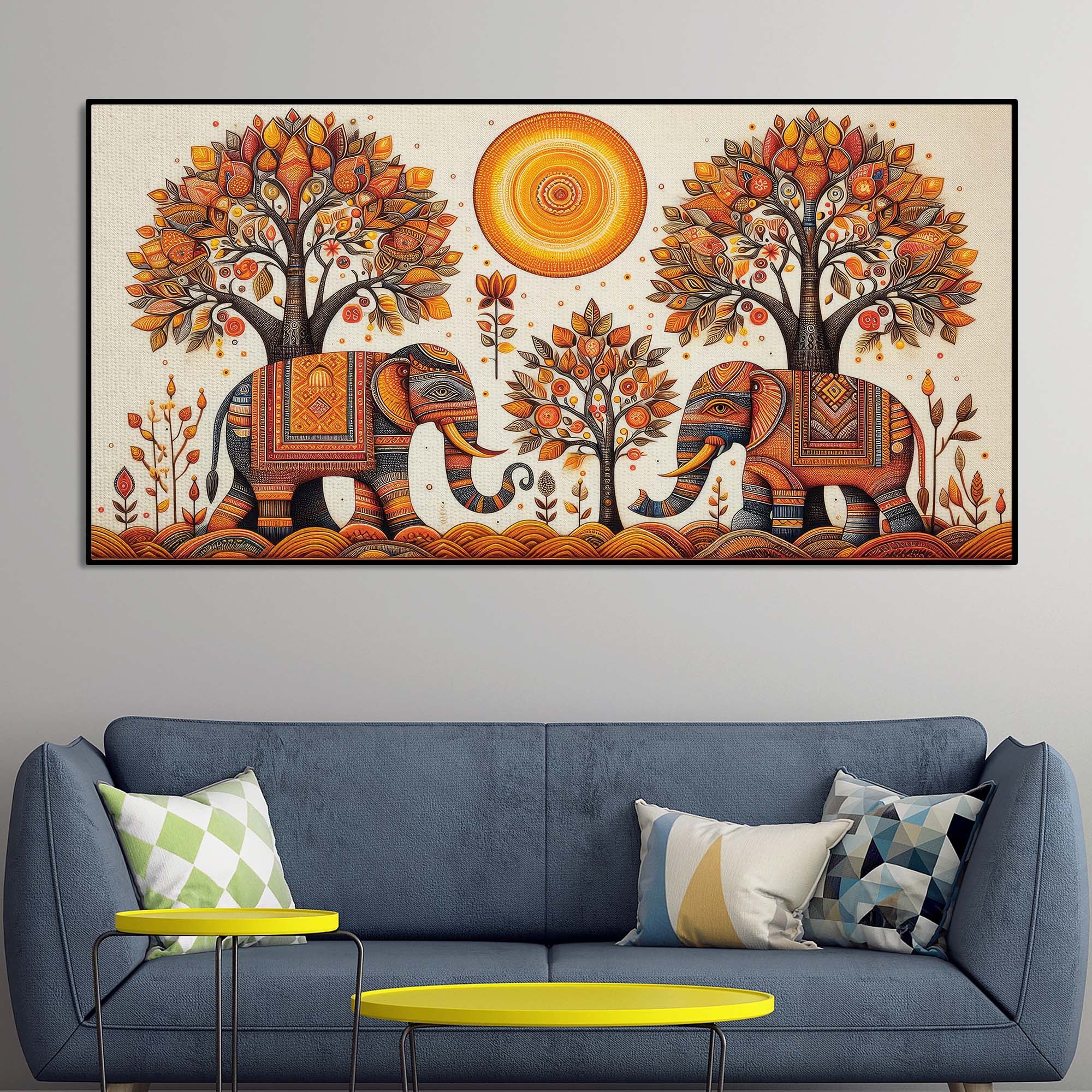 Traditional Elephant Art Canvas Wooden Wall Painting