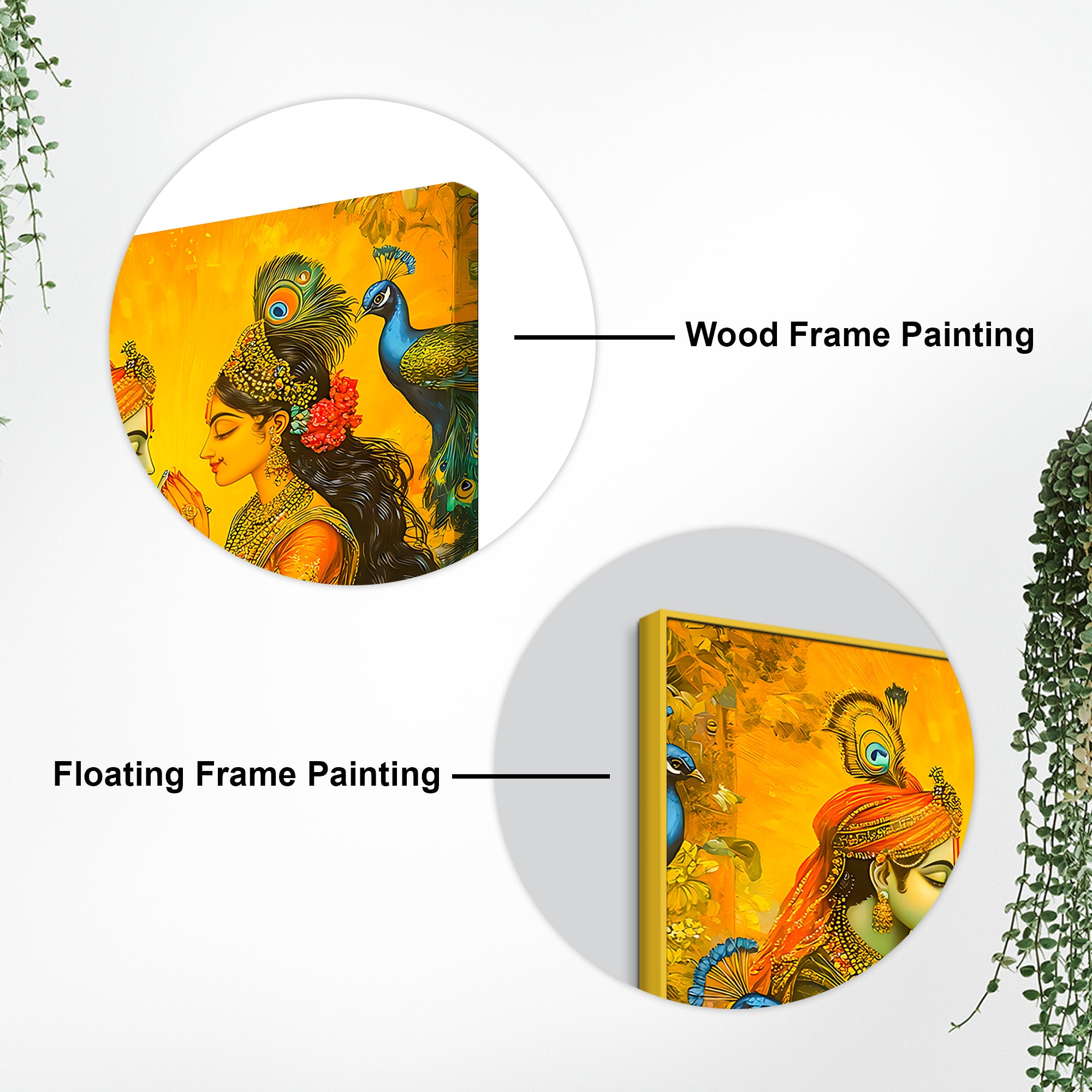 Traditional Indian Art Radha Krishna Playing with Peacocks Canvas Wall Painting for Modern Spiritual Wall Decor