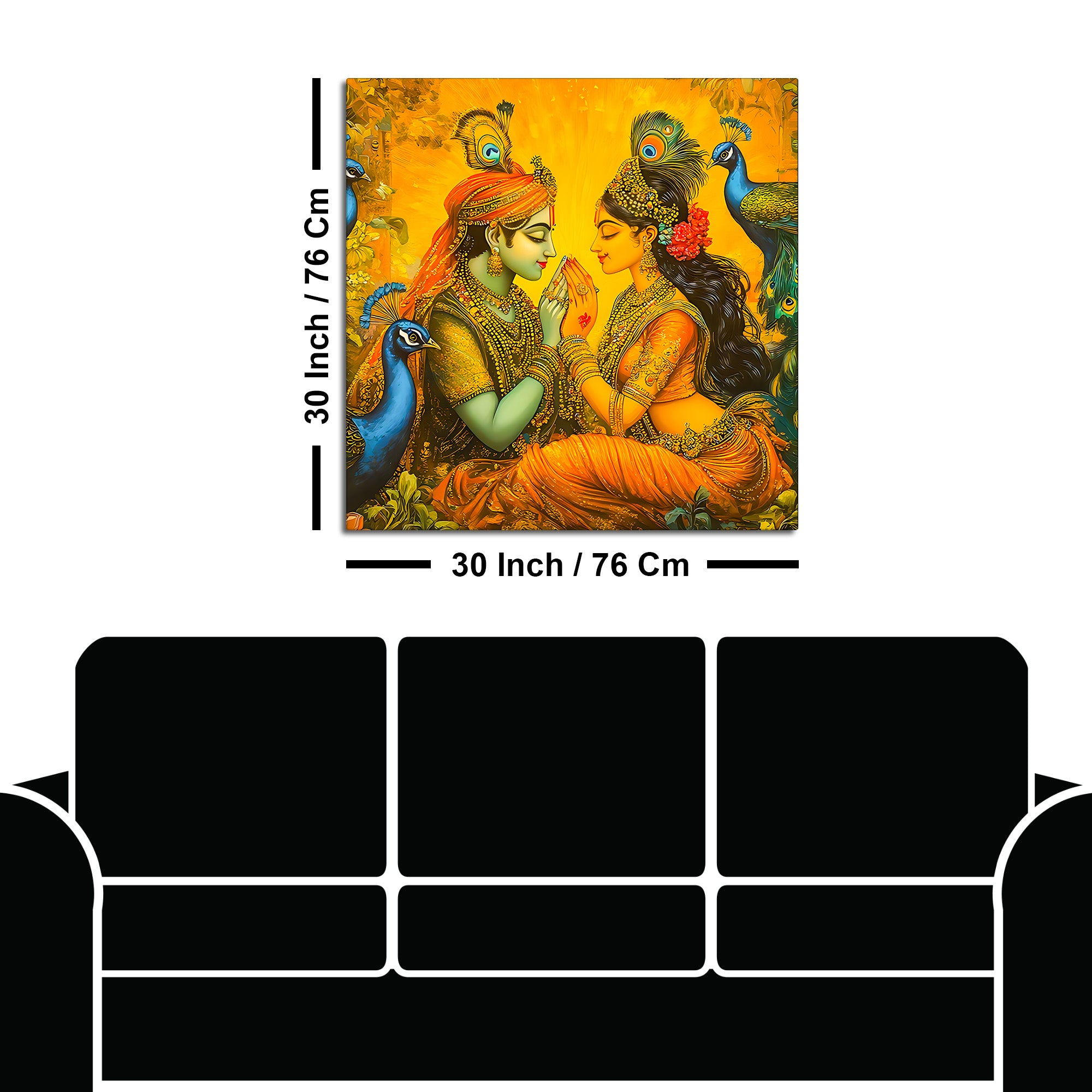 Traditional Indian Art Radha Krishna Playing with Peacocks Canvas Wall Painting for Modern Spiritual Wall Decor