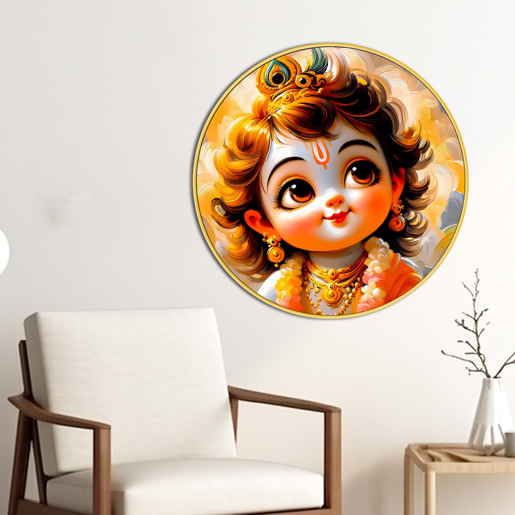 Traditional Little Krishna Round Painting for Living Room