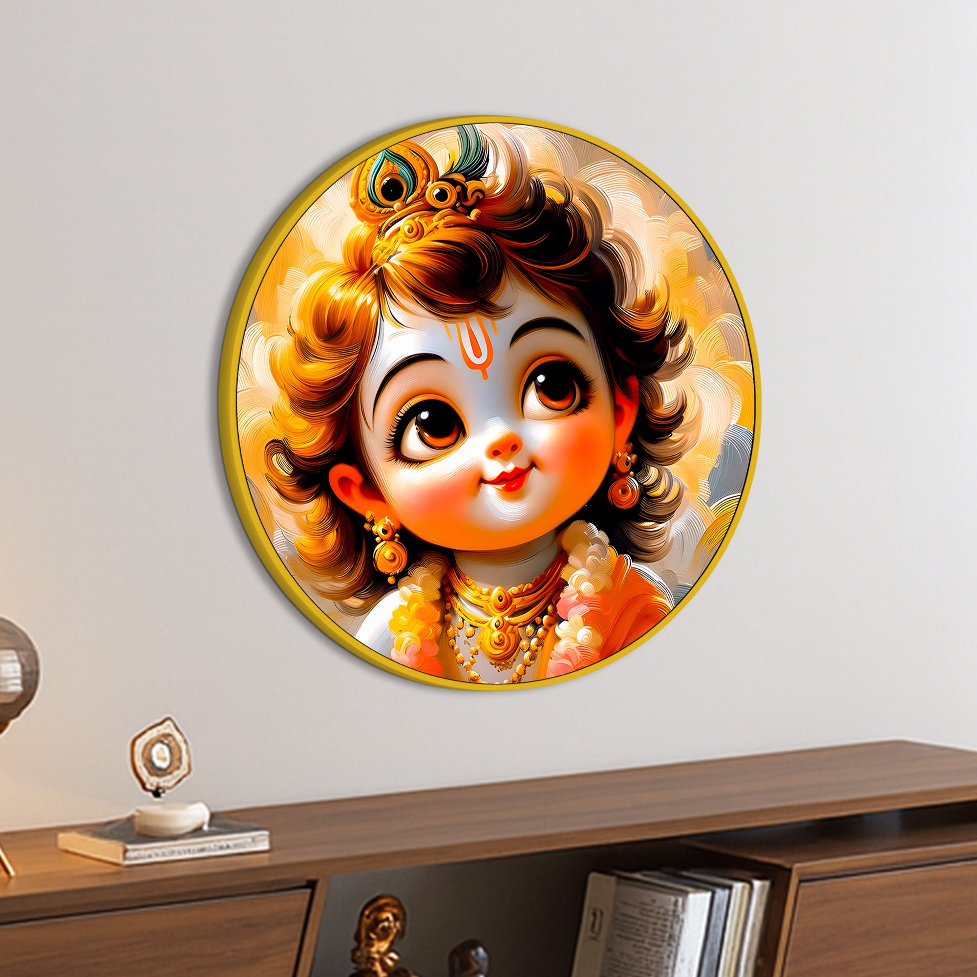 Traditional Little Krishna Round Painting for Living Room