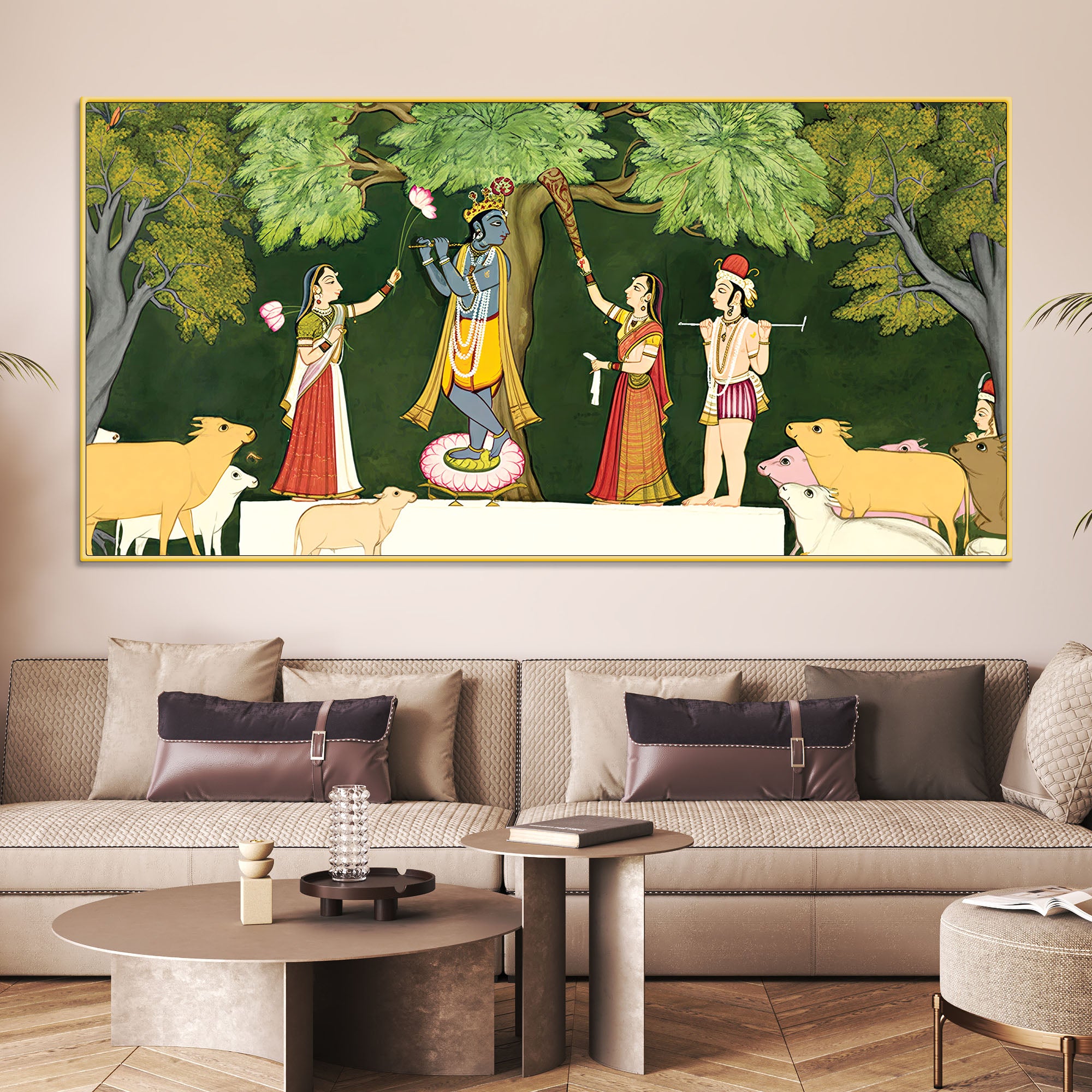 Traditional Pichwai Krishna with Gopis Canvas Wall Painting