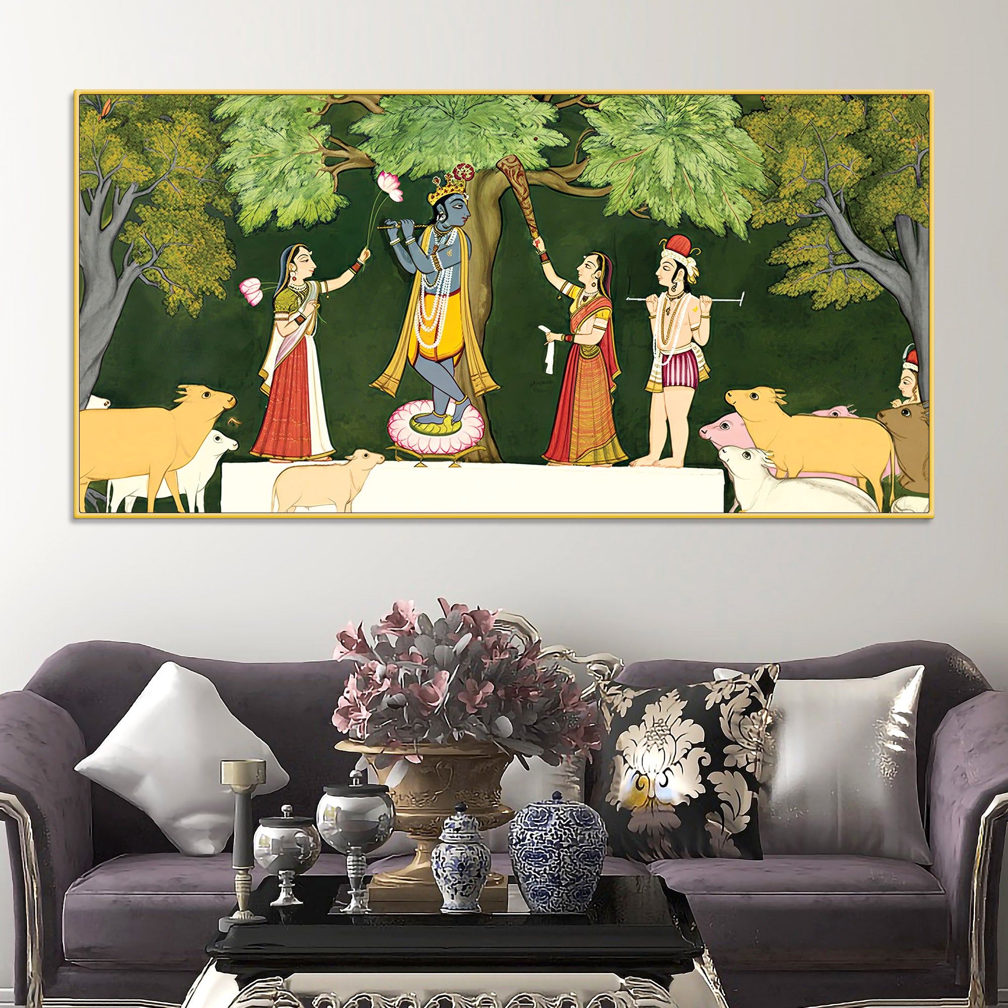 Traditional Pichwai Krishna with Gopis Canvas Wall Painting