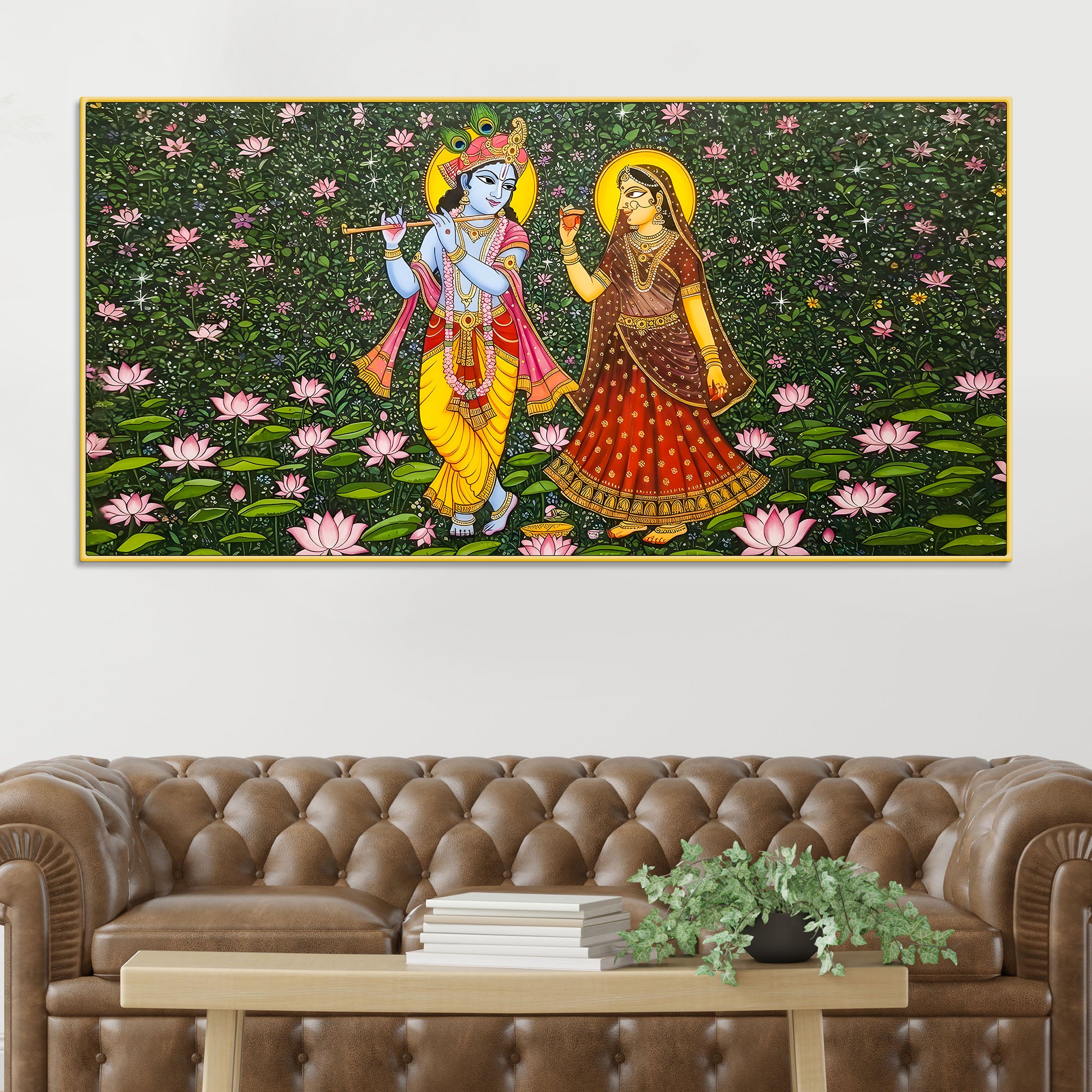 Traditional Pichwai Radha Krishna Canvas Painting | Divine Indian Wall Decor