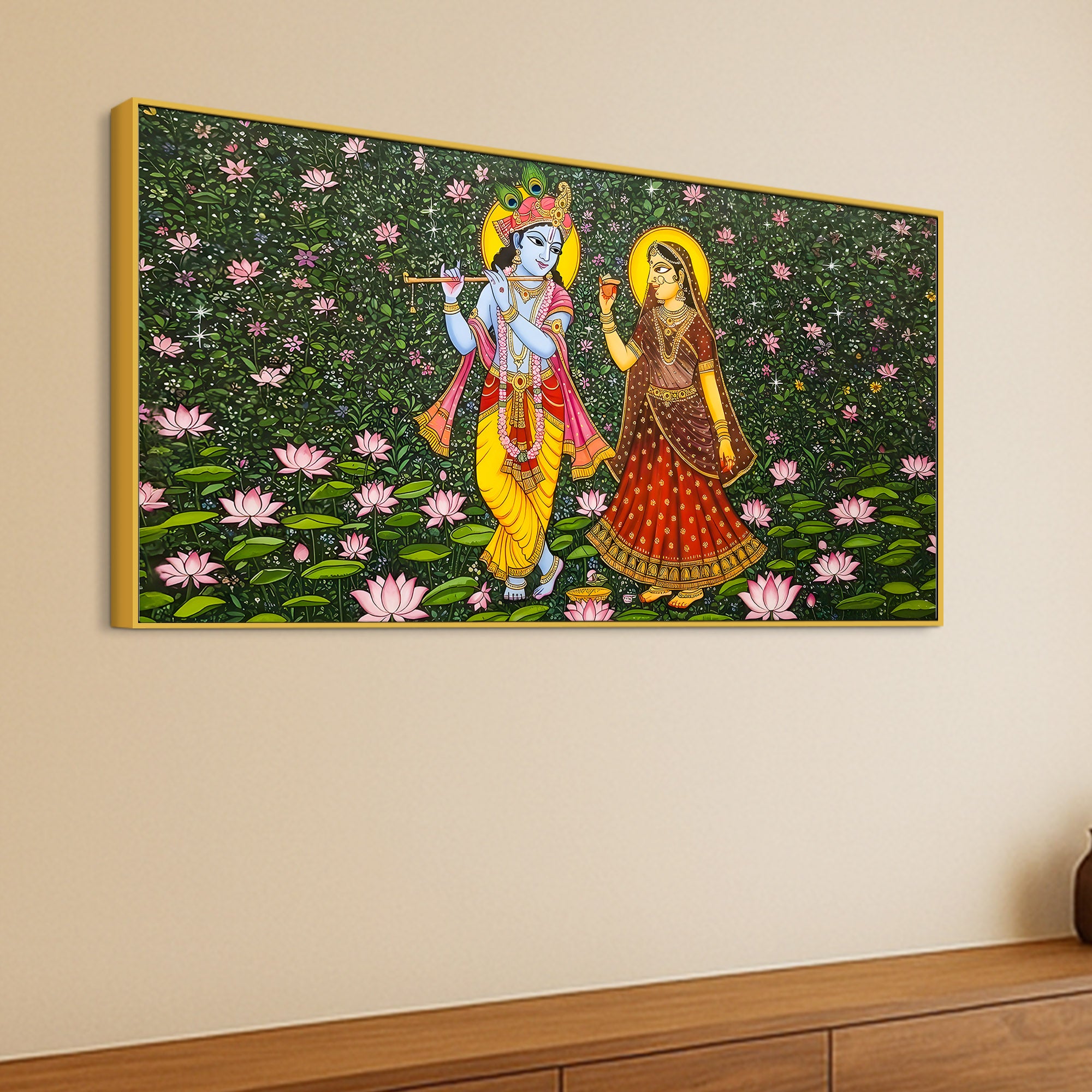 Traditional Pichwai Radha Krishna Canvas Painting | Divine Indian Wall Decor