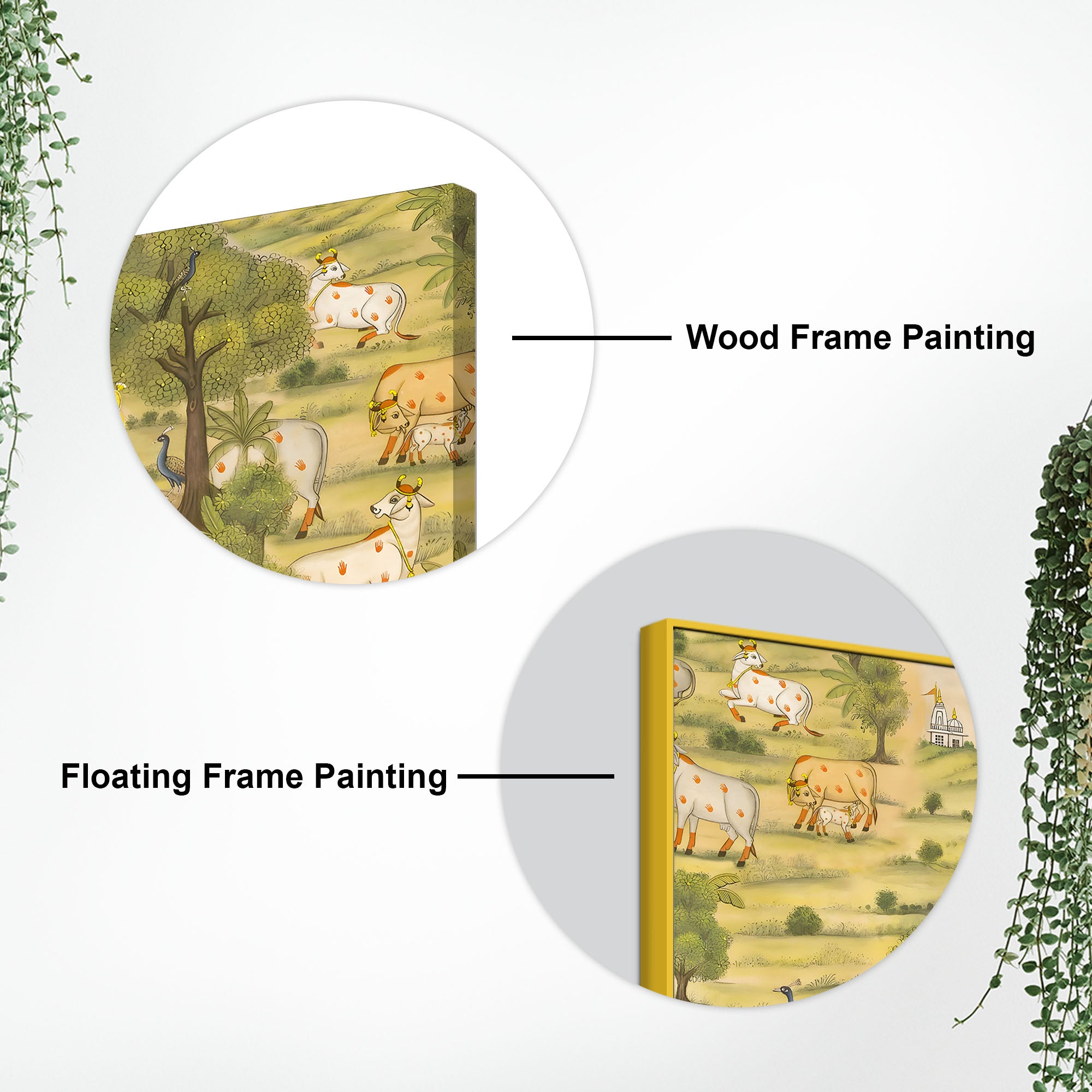 Traditional Pichwai Radha Krishna with Kamdhenu Cows Painting – Ethnic Spiritual Wall Decor