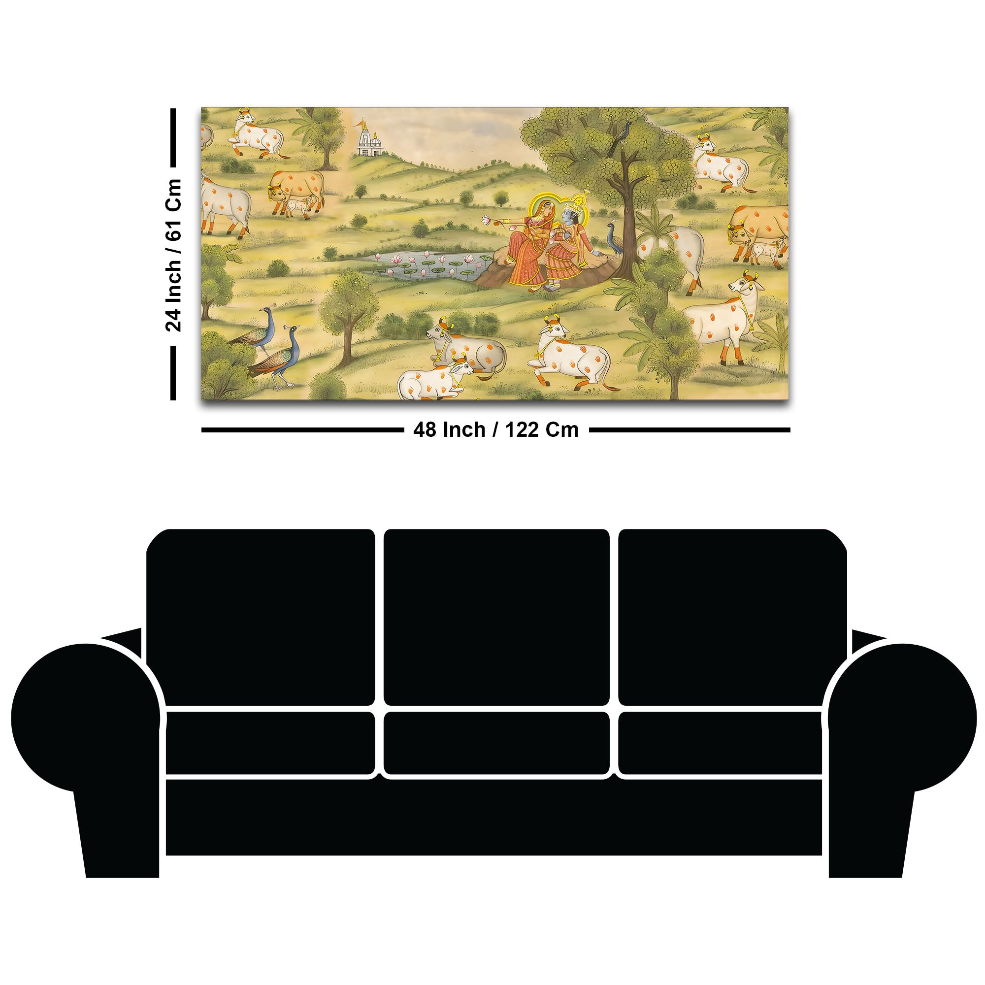 Traditional Pichwai Radha Krishna with Kamdhenu Cows Painting – Ethnic Spiritual Wall Decor